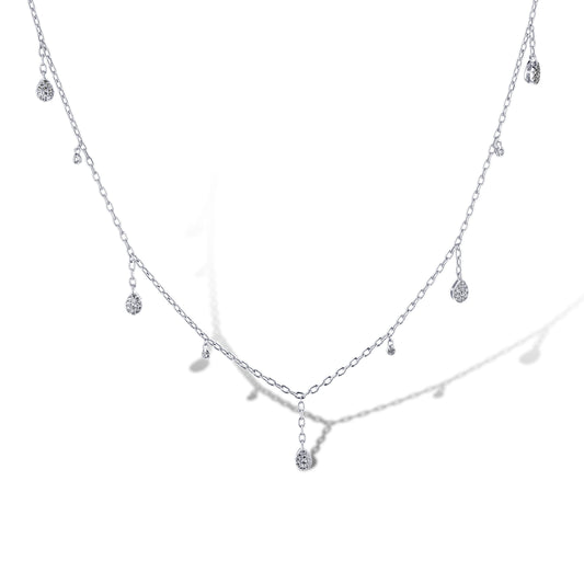 18K White Gold Diamond Pave Drop Necklace