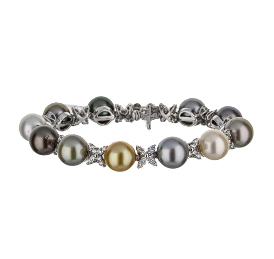 18K White Gold Multi-Color Pearl White Diamond Bracelet