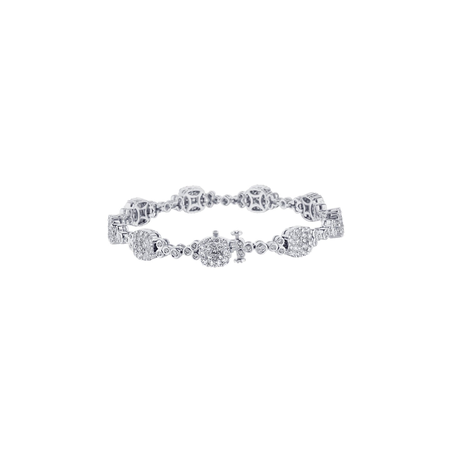 18K White Gold Cushion Cluster Diamond Bracelet