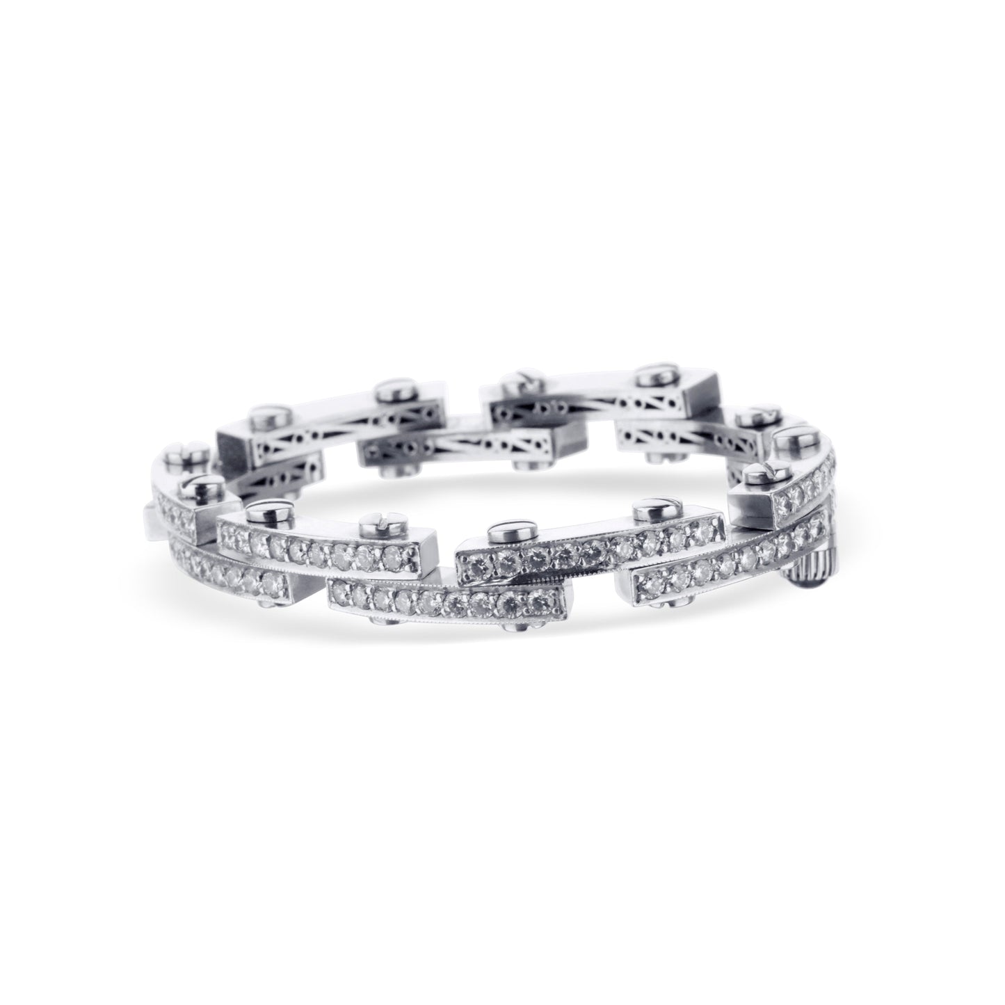 White Gold Side-By-Side Diamond Links Bracelet