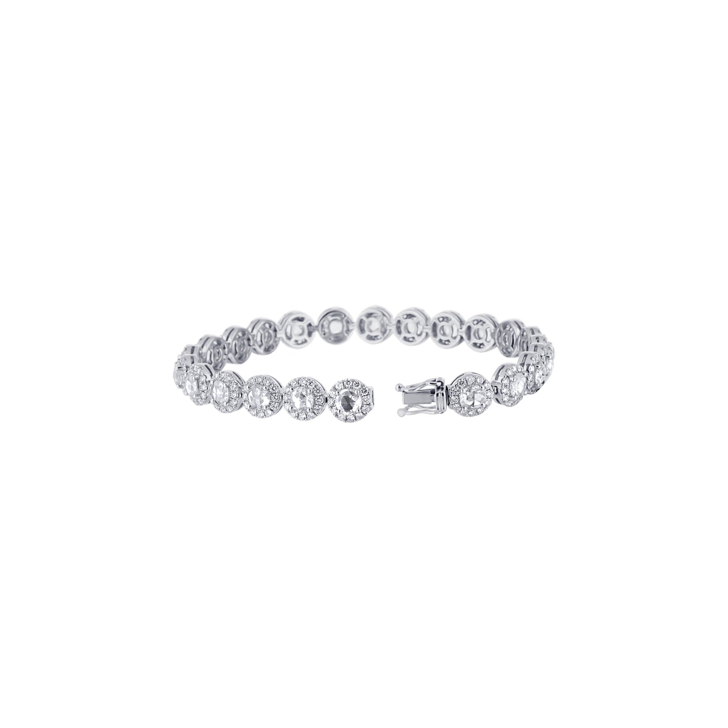 18K White Gold 4 Rose Cut Diamond Bracelet With Halo