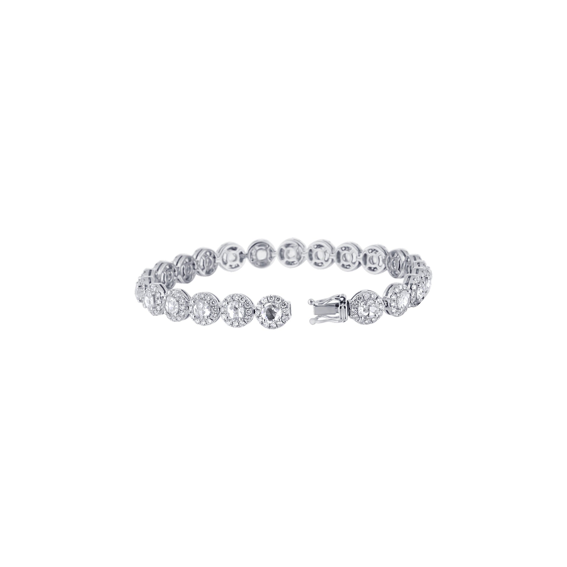 18K White Gold 4 Rose Cut Diamond Bracelet With Halo