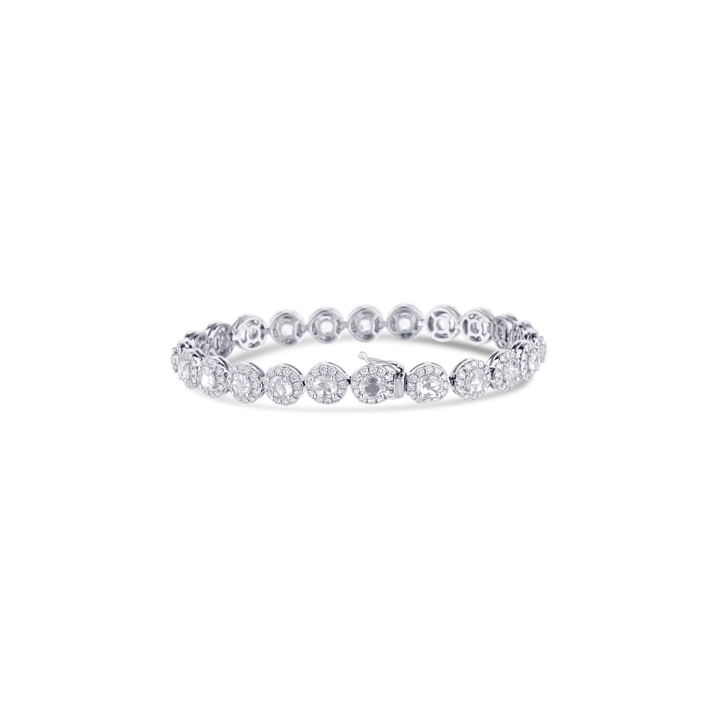 18K White Gold 4 Rose Cut Diamond Bracelet With Halo