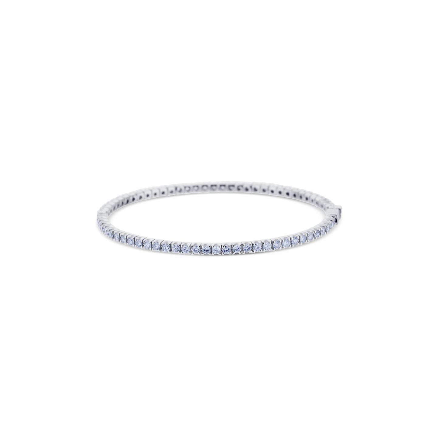 14K White Gold Eternity Bangle Hinged Four Prong Textured Push Clasp