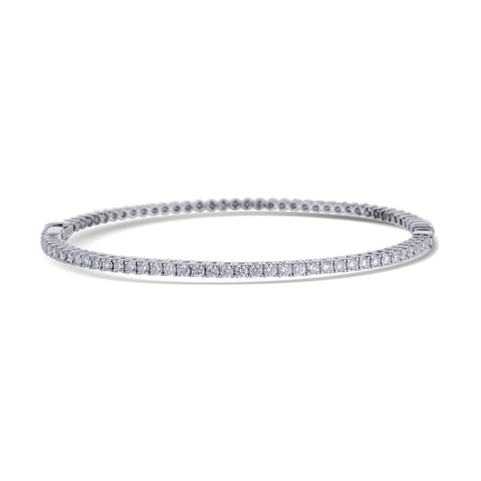 18K White Gold  Beaded Back Half Way Diamond Bangle