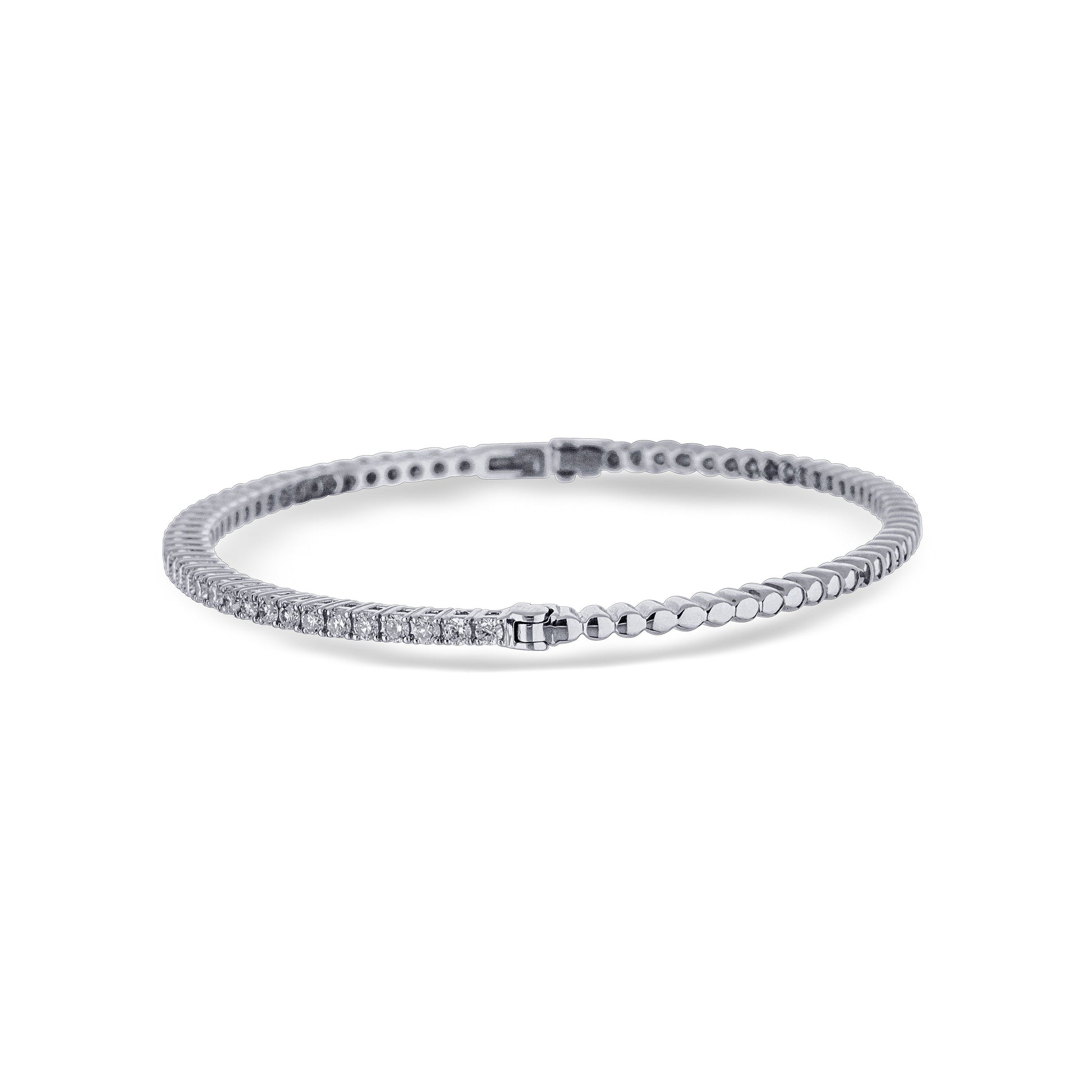 18K White Gold  Beaded Back Half Way Diamond Bangle