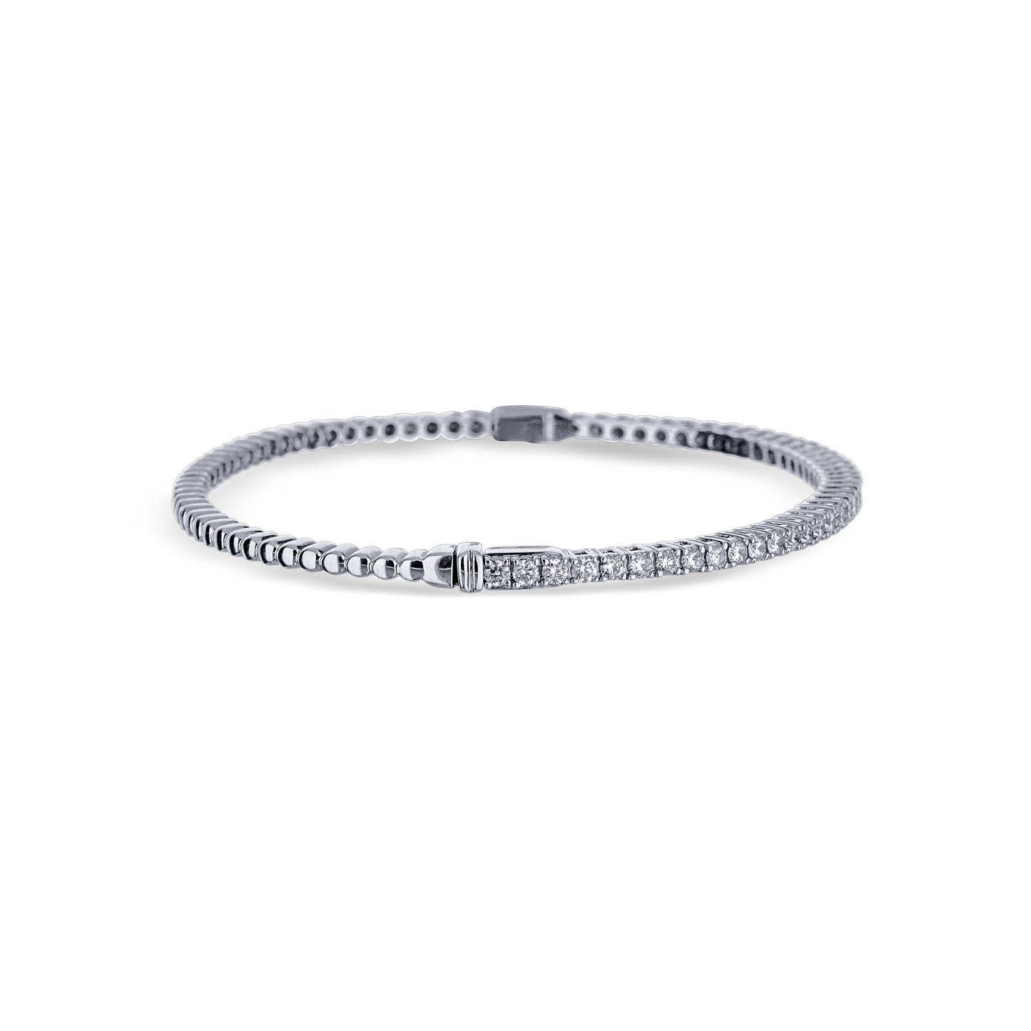 18K White Gold  Beaded Back Half Way Diamond Bangle