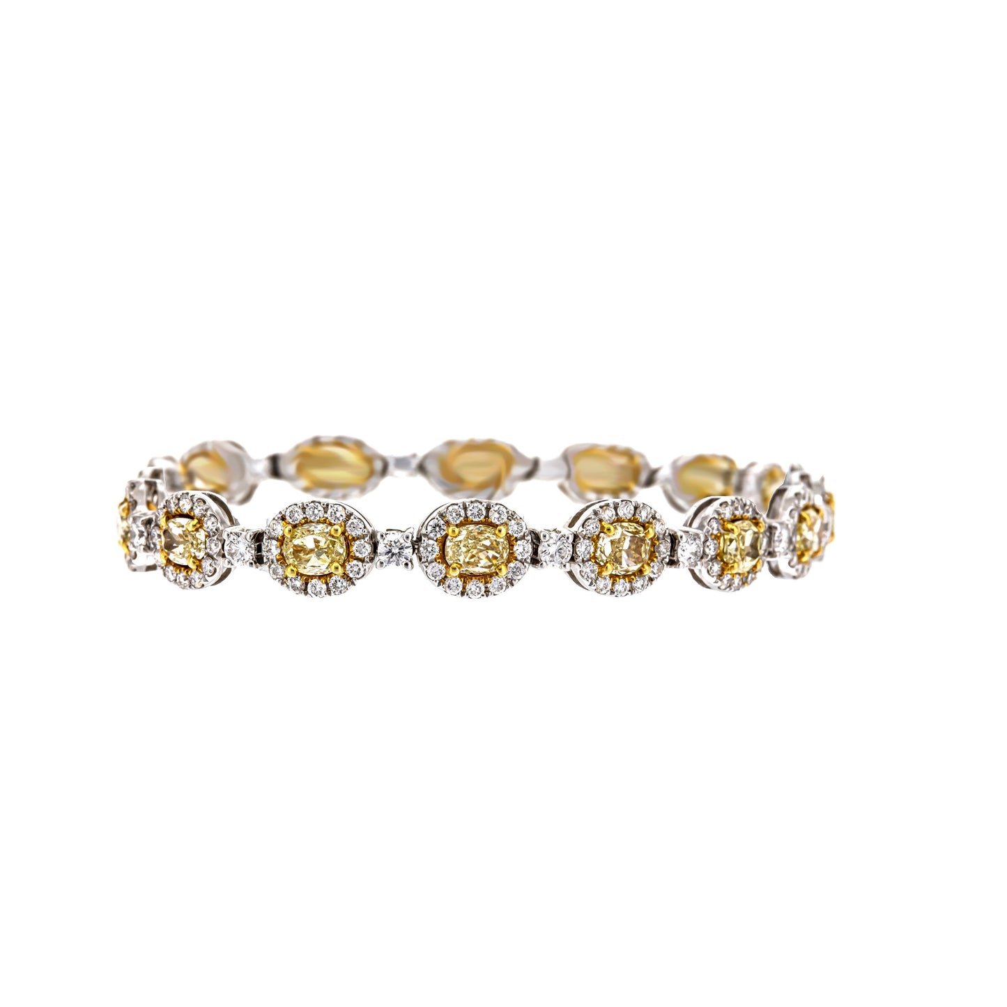 18K Two-Tone Oval Tennis Bracelet With 16 Yellow Diamonds Halo Style