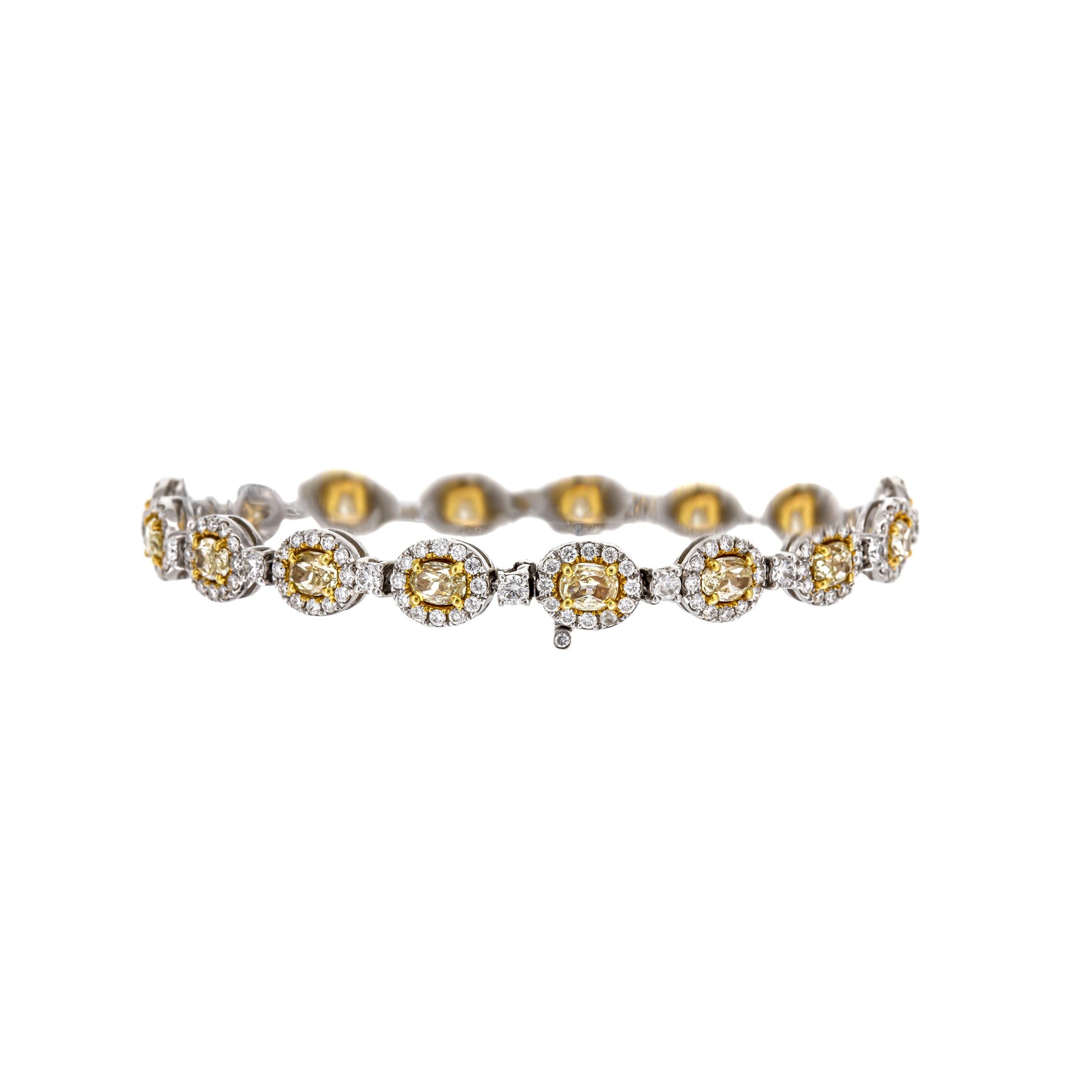 18K Two-Tone Oval Tennis Bracelet With 16 Yellow Diamonds Halo Style