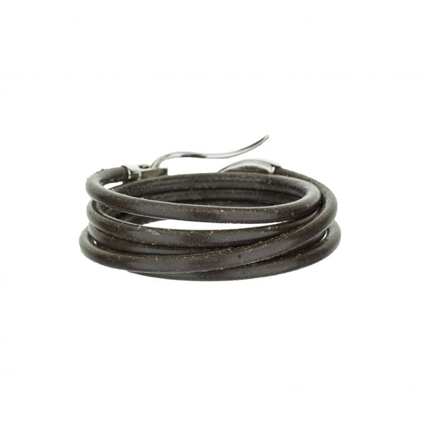 18K White Gold Grey Leather Grey Diamond Hook Wrap Bracelet