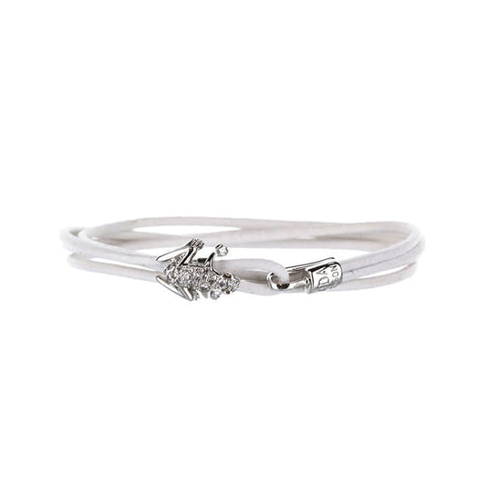 18K White Gold Diamond Frog Leather Bracelet