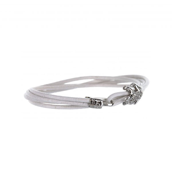 18K White Gold Diamond Frog Leather Bracelet