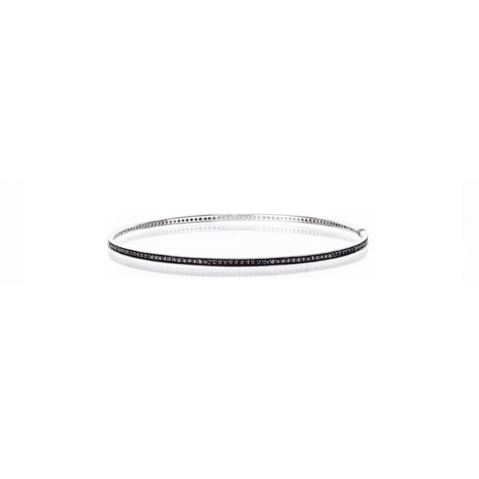 14K White Gold Bangle With Black Diamonds