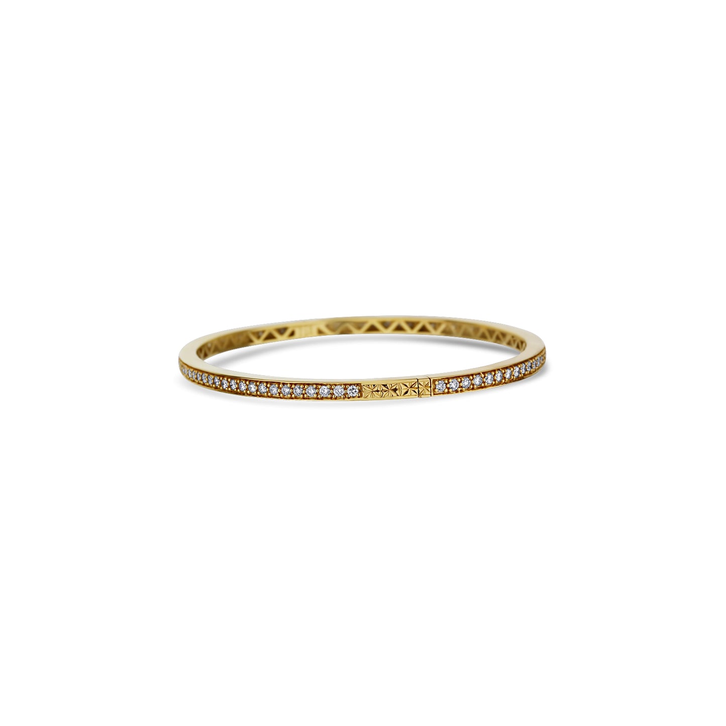 18K Yellow Gold Round Diamond Hinged Eternity Bangle