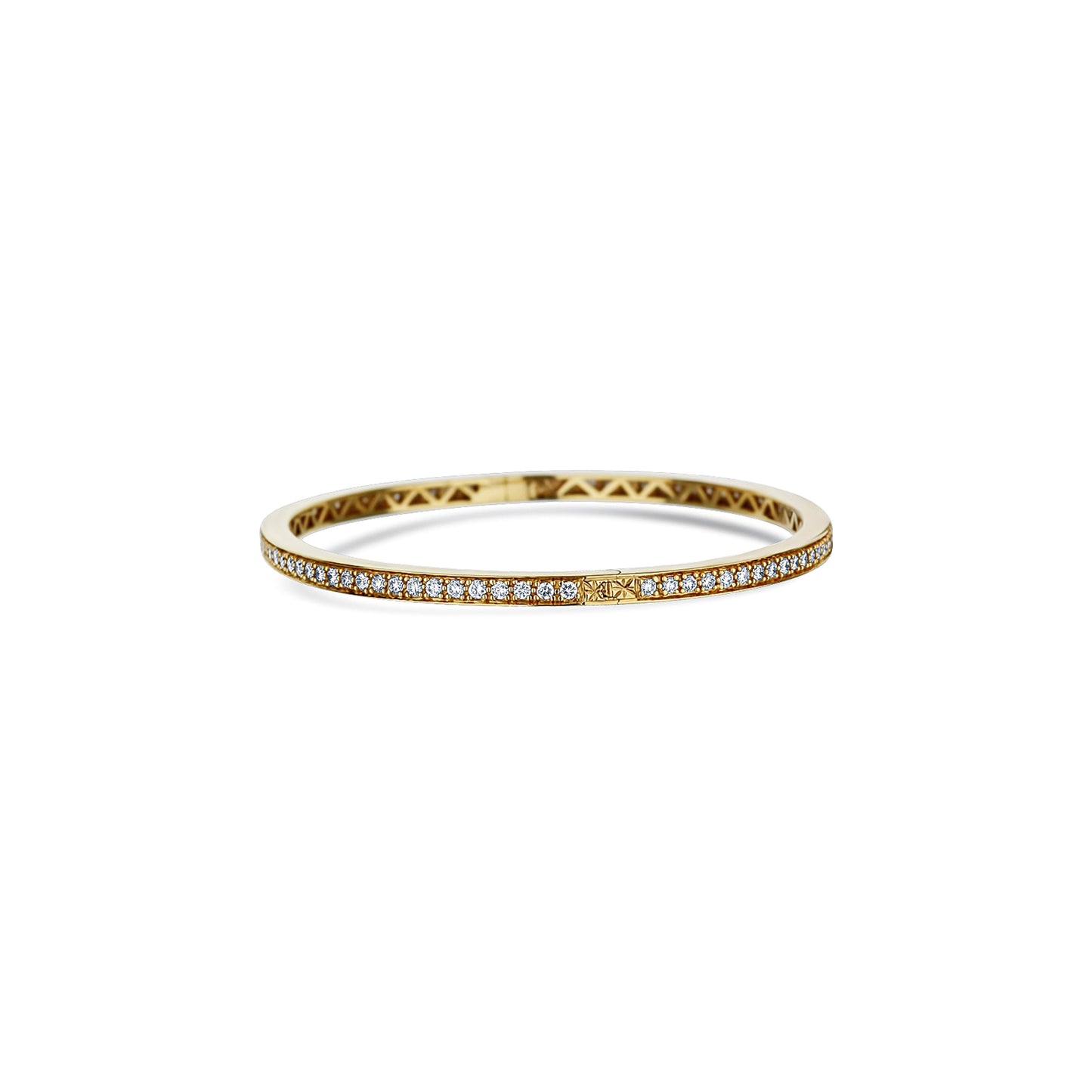 18K Yellow Gold Round Diamond Hinged Eternity Bangle