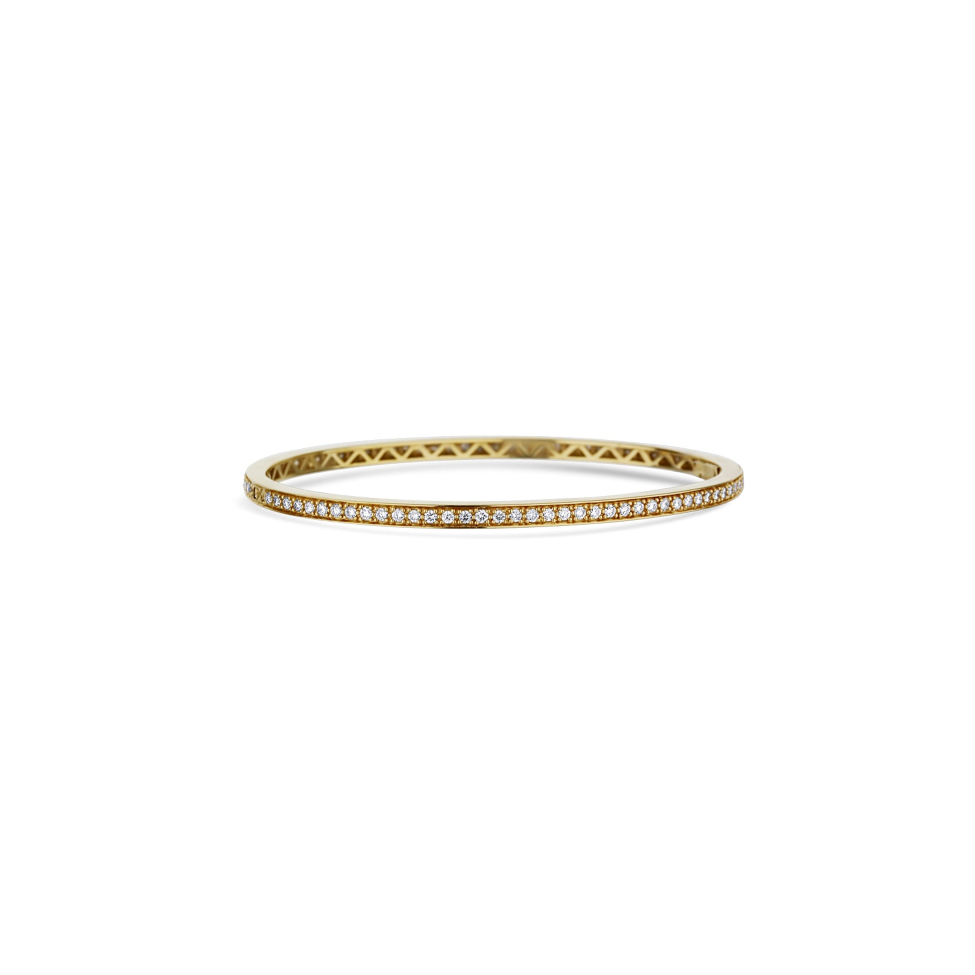 18K Yellow Gold Round Diamond Hinged Eternity Bangle