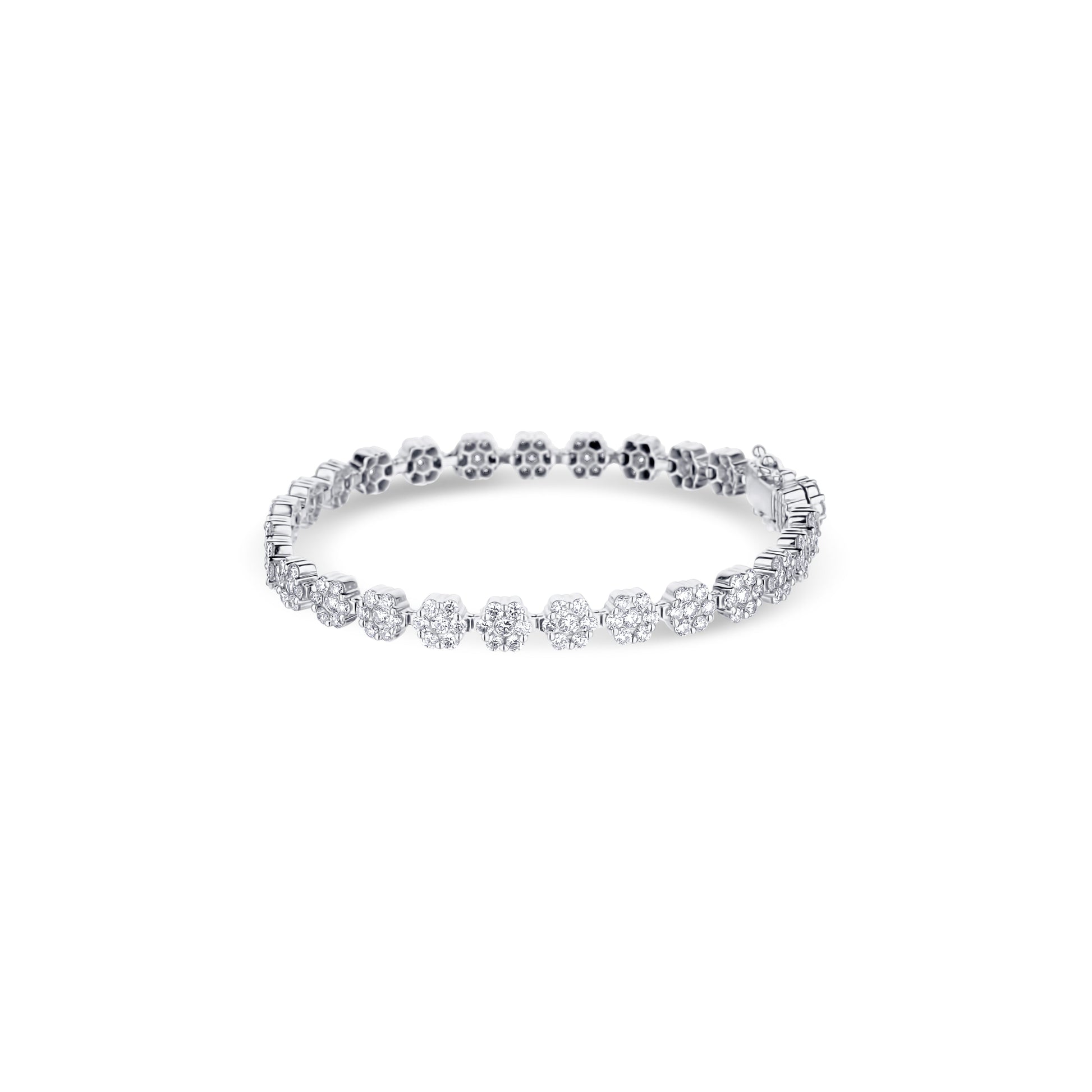 14K White Gold Pressure Set Diamond Bracelet 7.25Inches 231 Round Diamonds