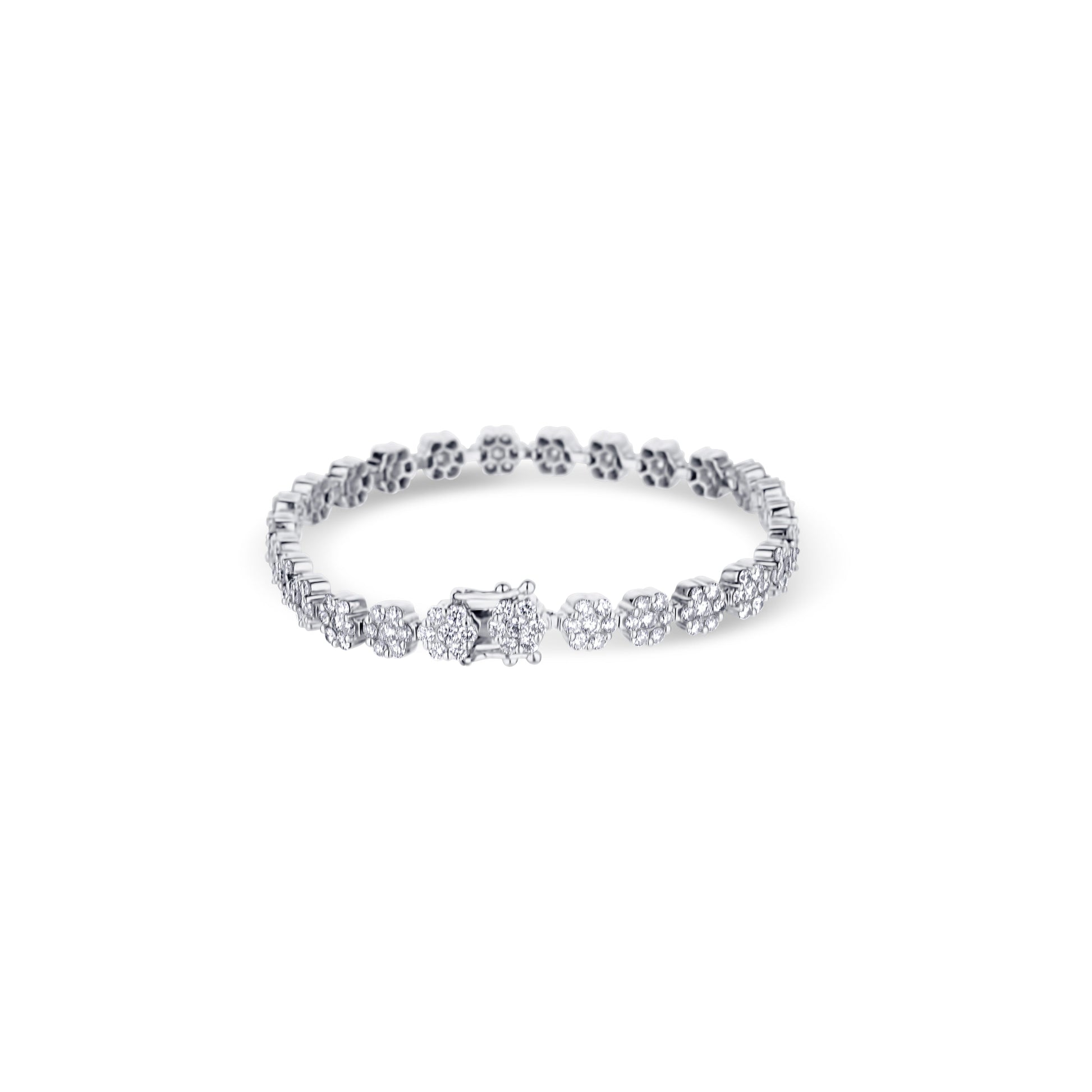 14K White Gold Pressure Set Diamond Bracelet 7.25Inches 231 Round Diamonds