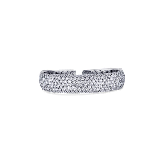 18K White Gold Diamond Heart Chain Bangle Bracelet