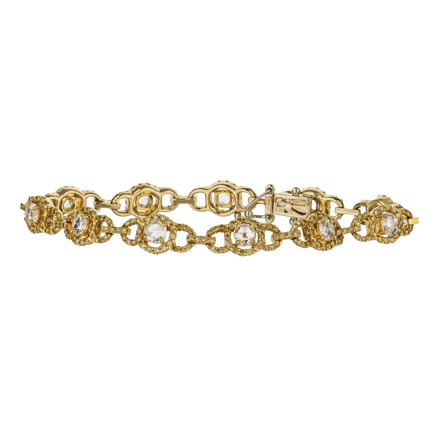 18K Yellow Gold Chain Style Bracelet With Rose Cut Diamonds