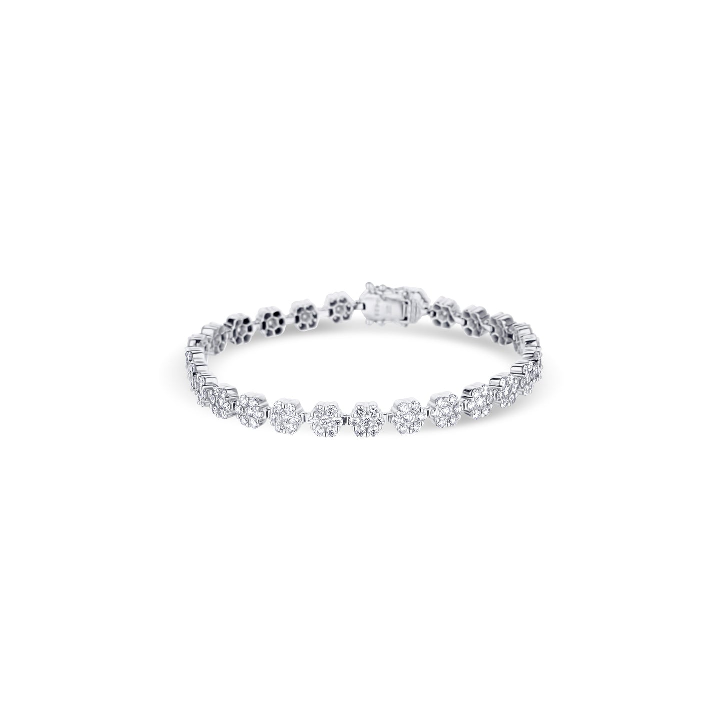 18K White Gold Diamond Flower Tennis Bracelet