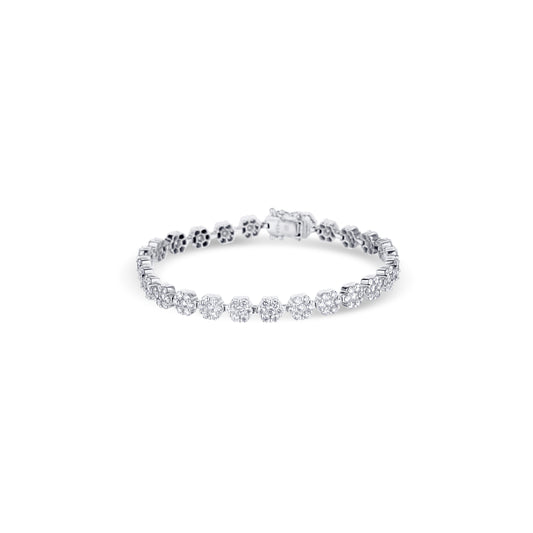 18K White Gold Diamond Flower Tennis Bracelet