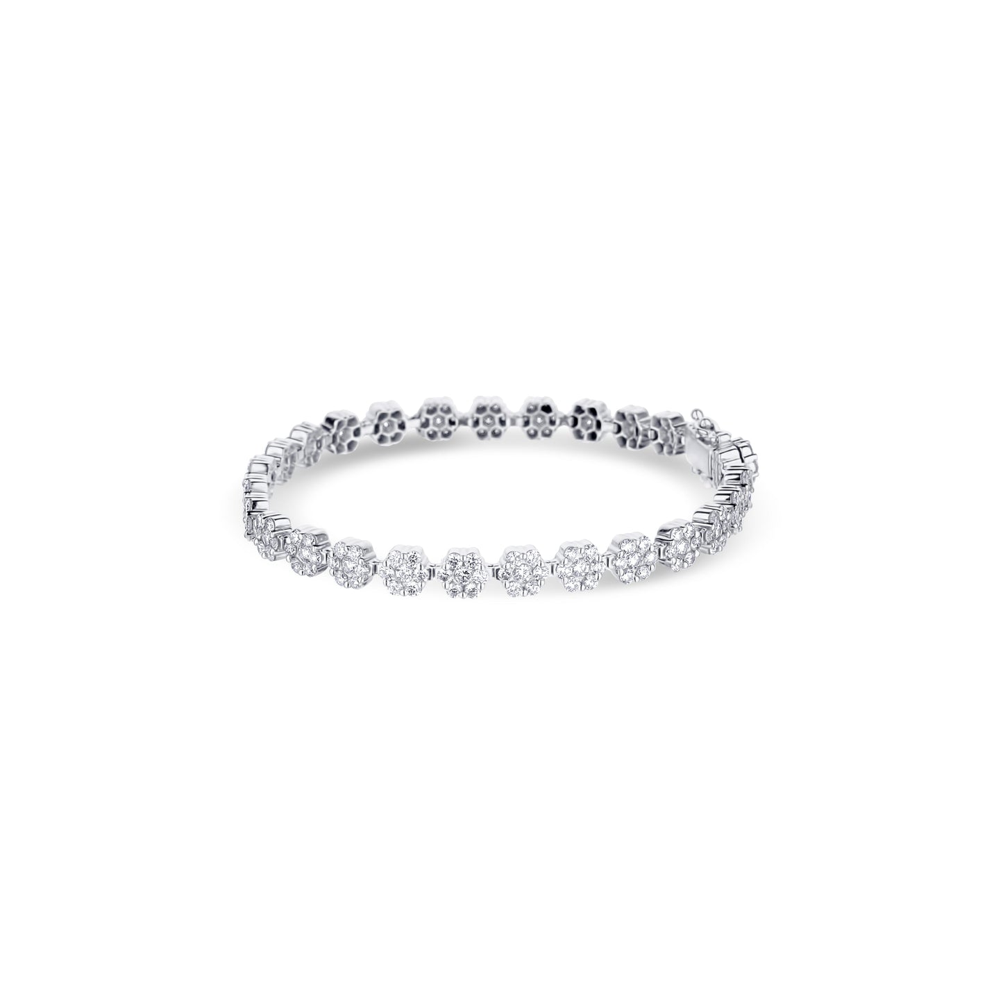 18K White Gold Diamond Flower Tennis Bracelet