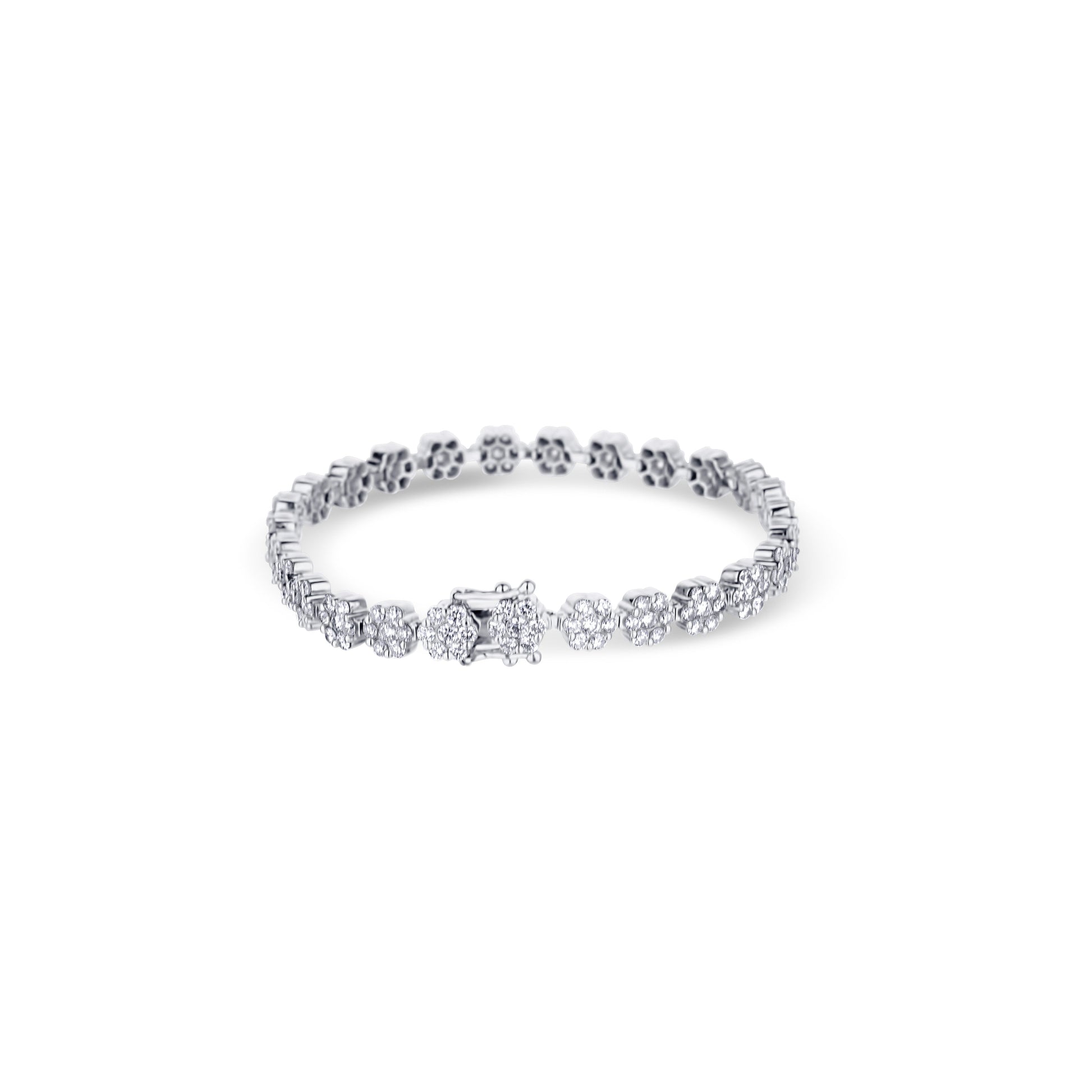 18K White Gold Diamond Flower Tennis Bracelet