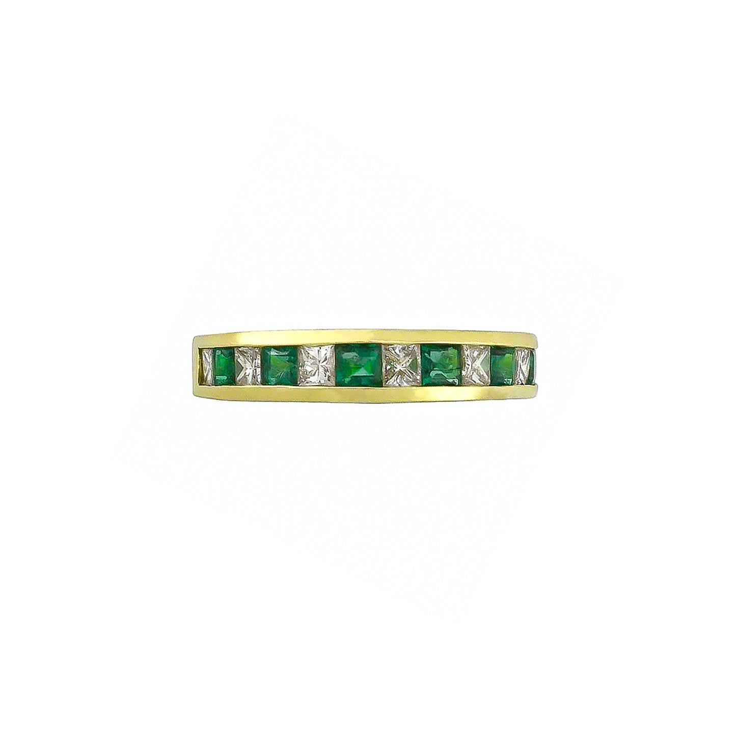 18K Yellow Gold Square Emeralds & Princess-Cut Diamond Halfway Band