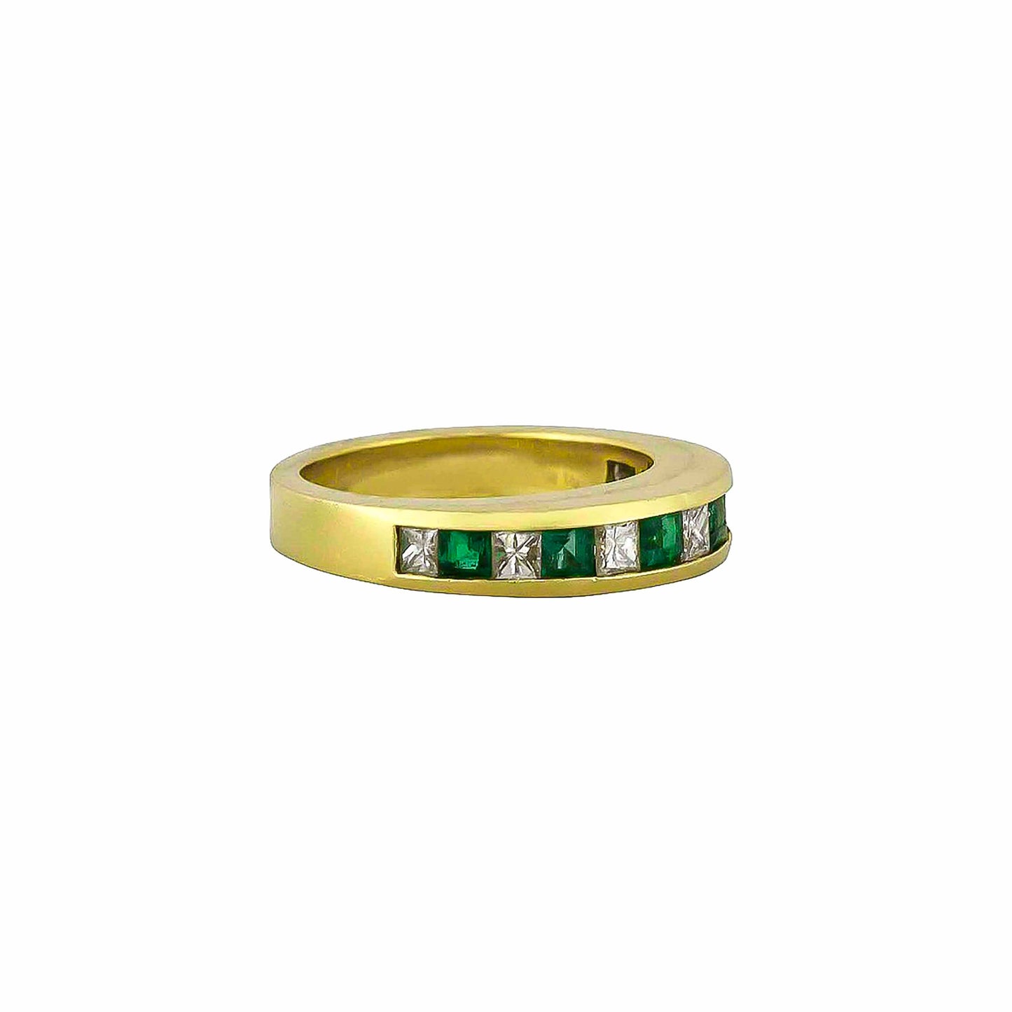 18K Yellow Gold Square Emeralds & Princess-Cut Diamond Halfway Band