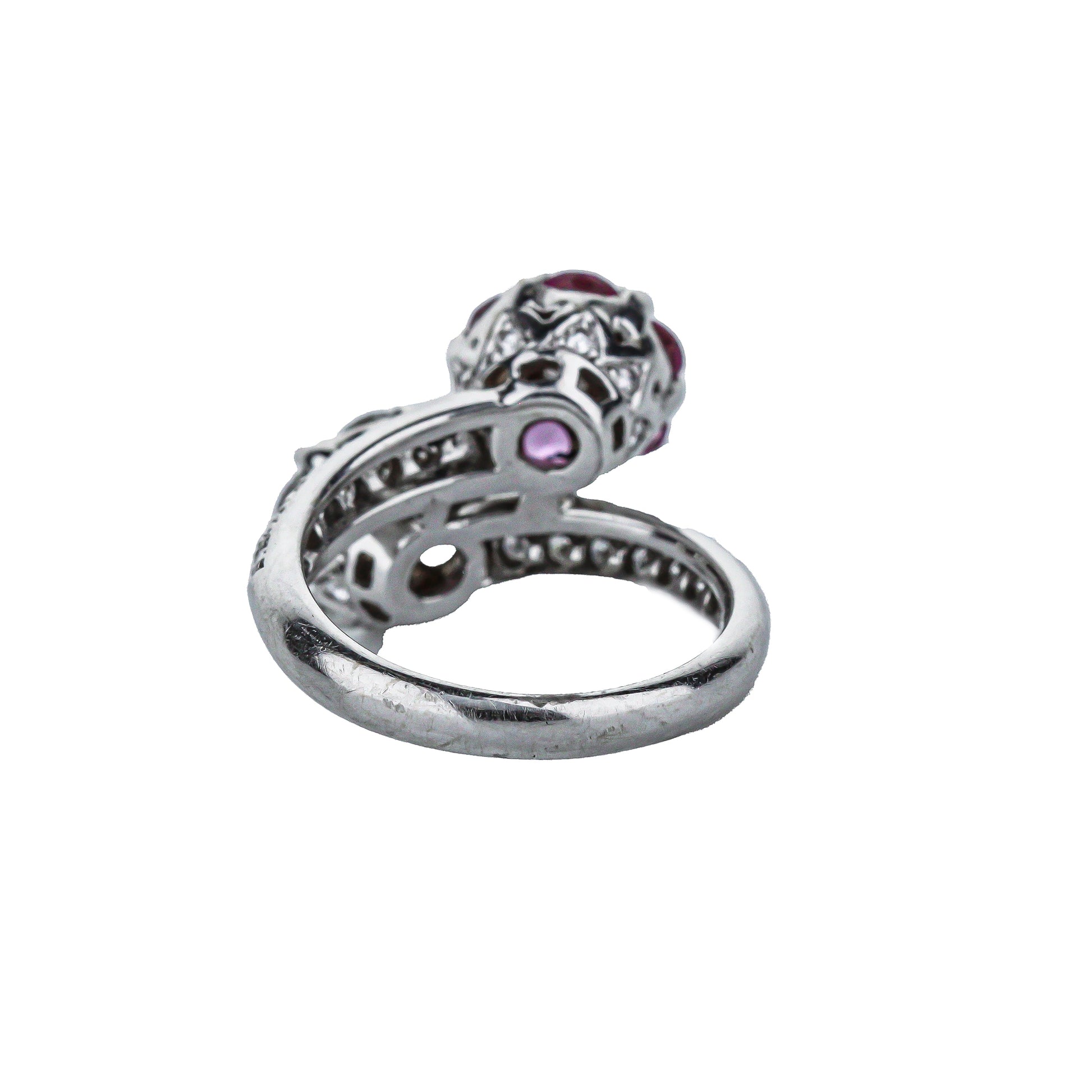 18K White Gold Double Daisy Ring In Pink Sapphires & Diamonds