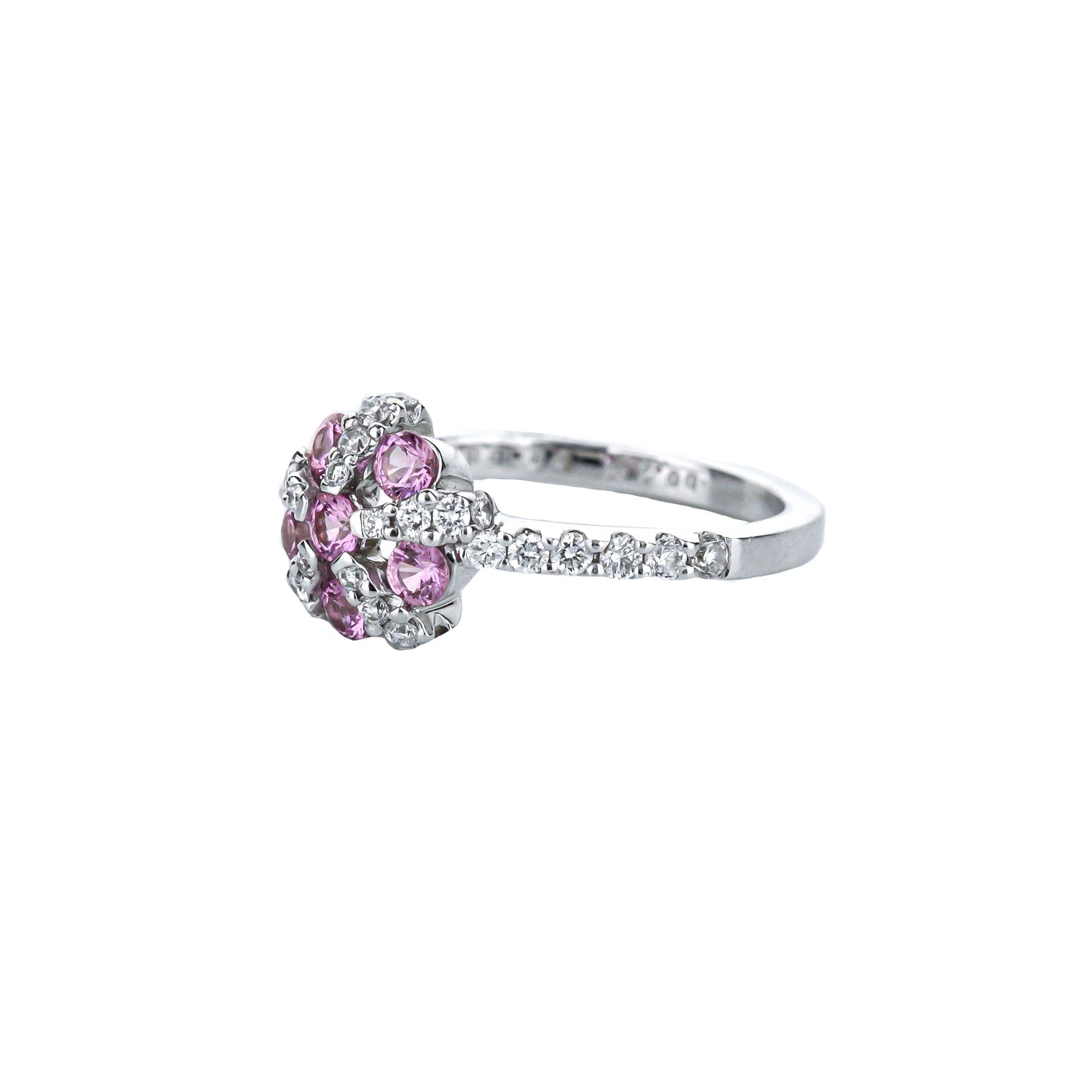 18K White Gold Pink Sapphire & Diamond Five-Petal Flower Ring