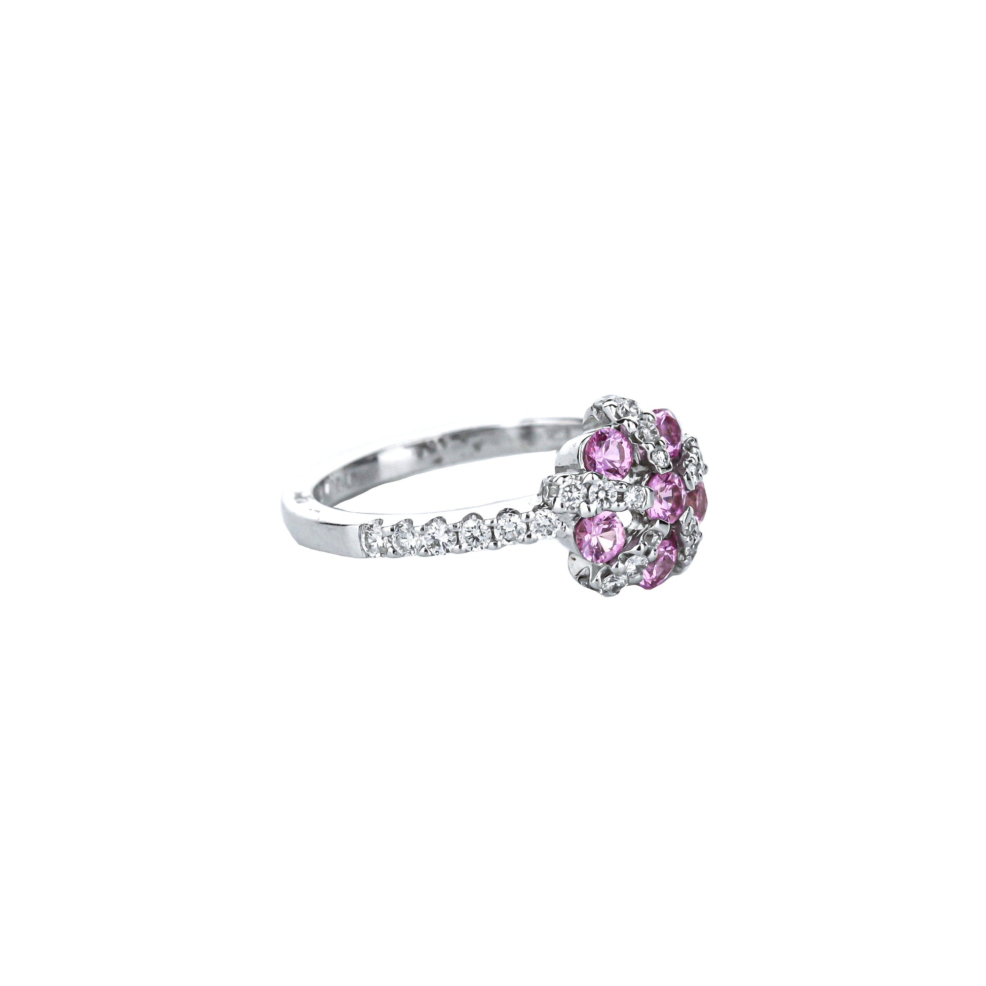 18K White Gold Pink Sapphire & Diamond Five-Petal Flower Ring