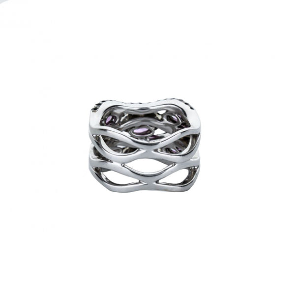 18K White Gold Black Rhodium-Plated Pink Sapphire And Diamond Wave Ring