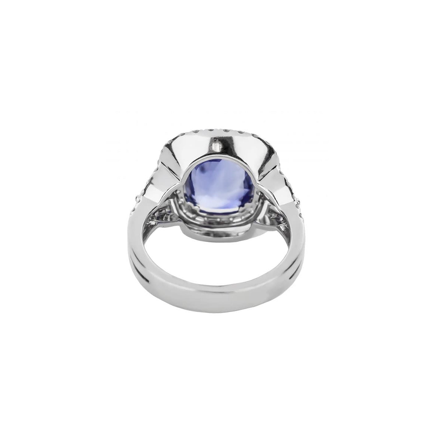 18K White Gold Cushion-Cut Blue Sapphire Double Halo Ring