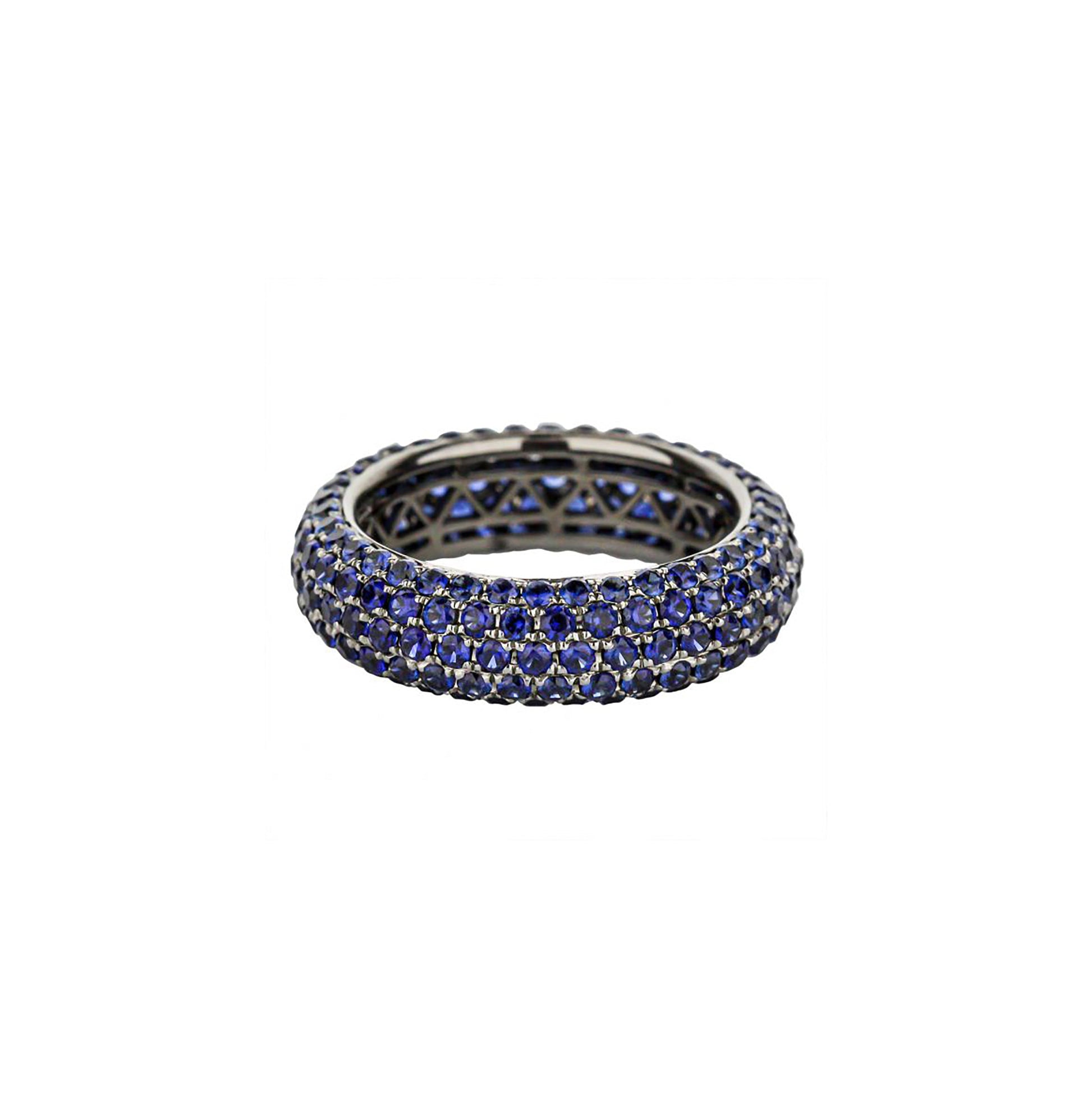 18K White Gold Pave Blue Sapphire Eternity Domed Band