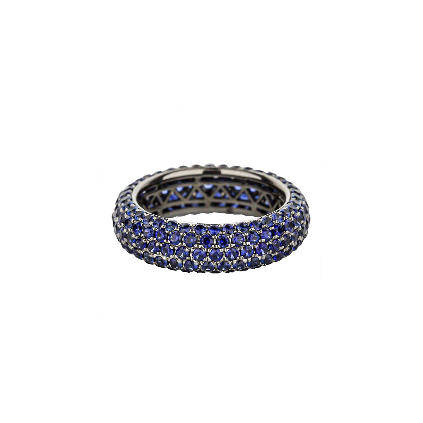 18K White Gold Pave Blue Sapphire Eternity Domed Band