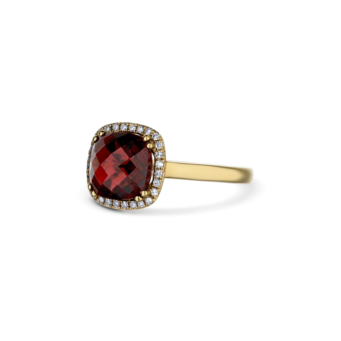 14K Yellow Gold Garnet Diamond Halo Ring Size 7.25