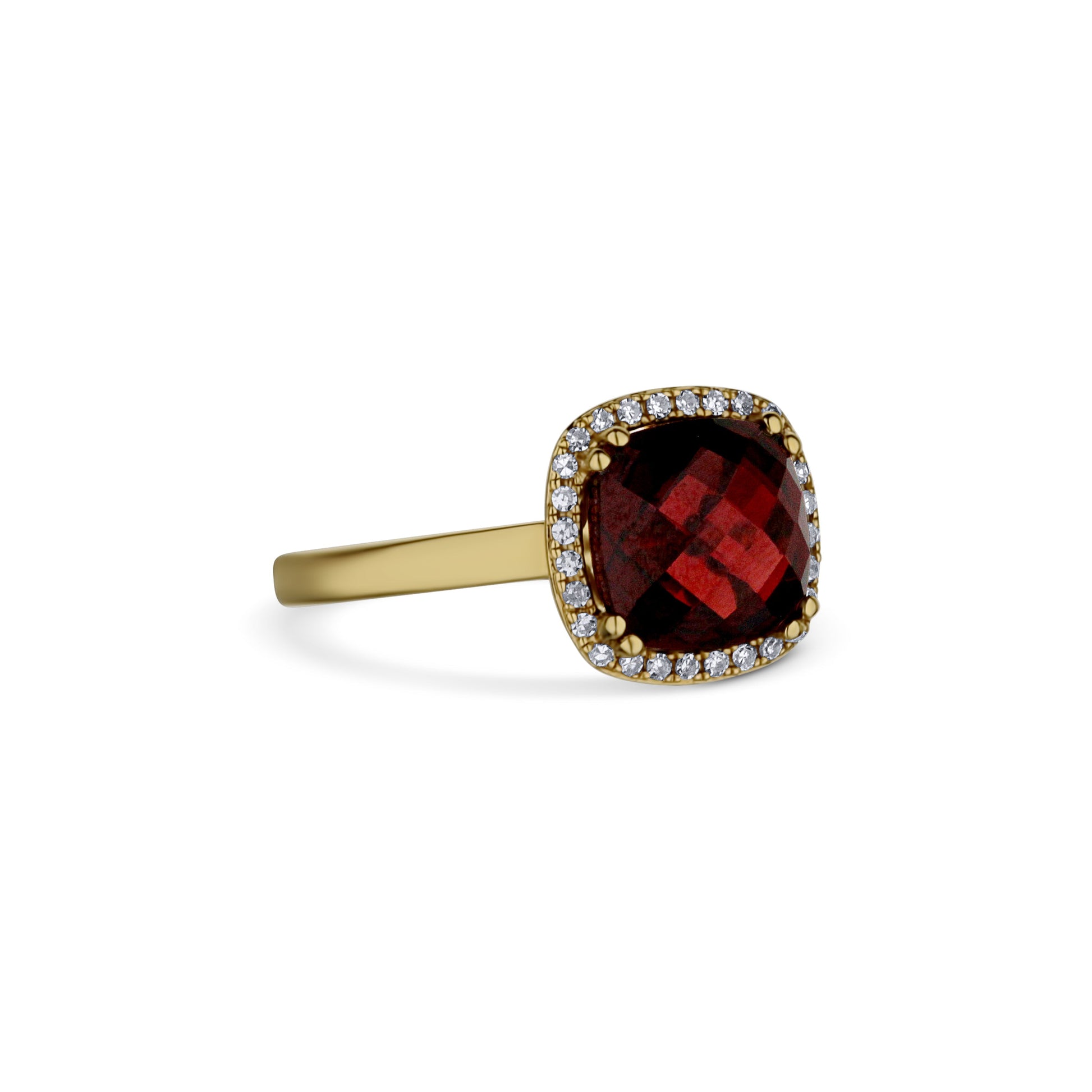 14K Yellow Gold Garnet Diamond Halo Ring Size 7.25