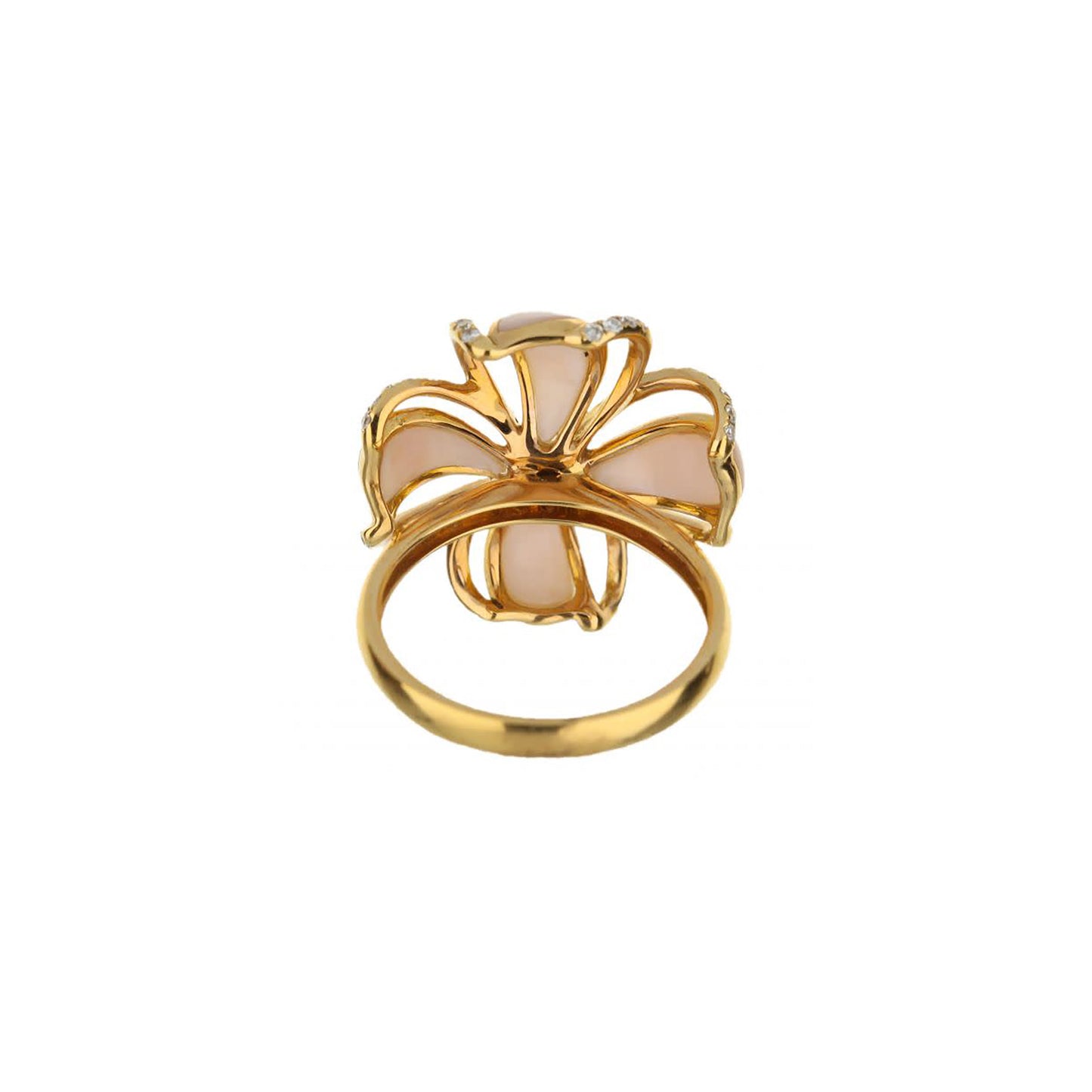 18K Rose Gold Pink Mother Of Pearl And Round Diamond Flower Ring