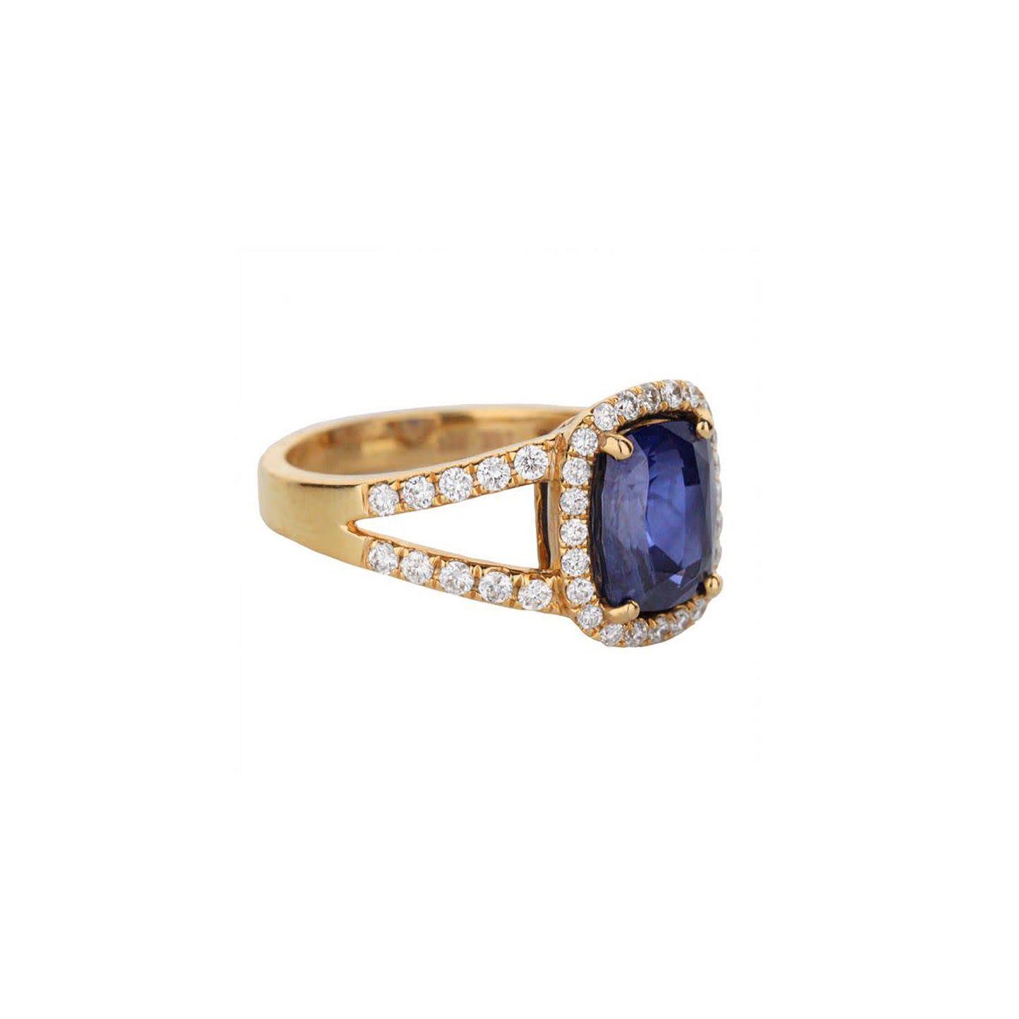 18K Rose Gold Cushion-Cut Blue Sapphire Split-Shank Ring