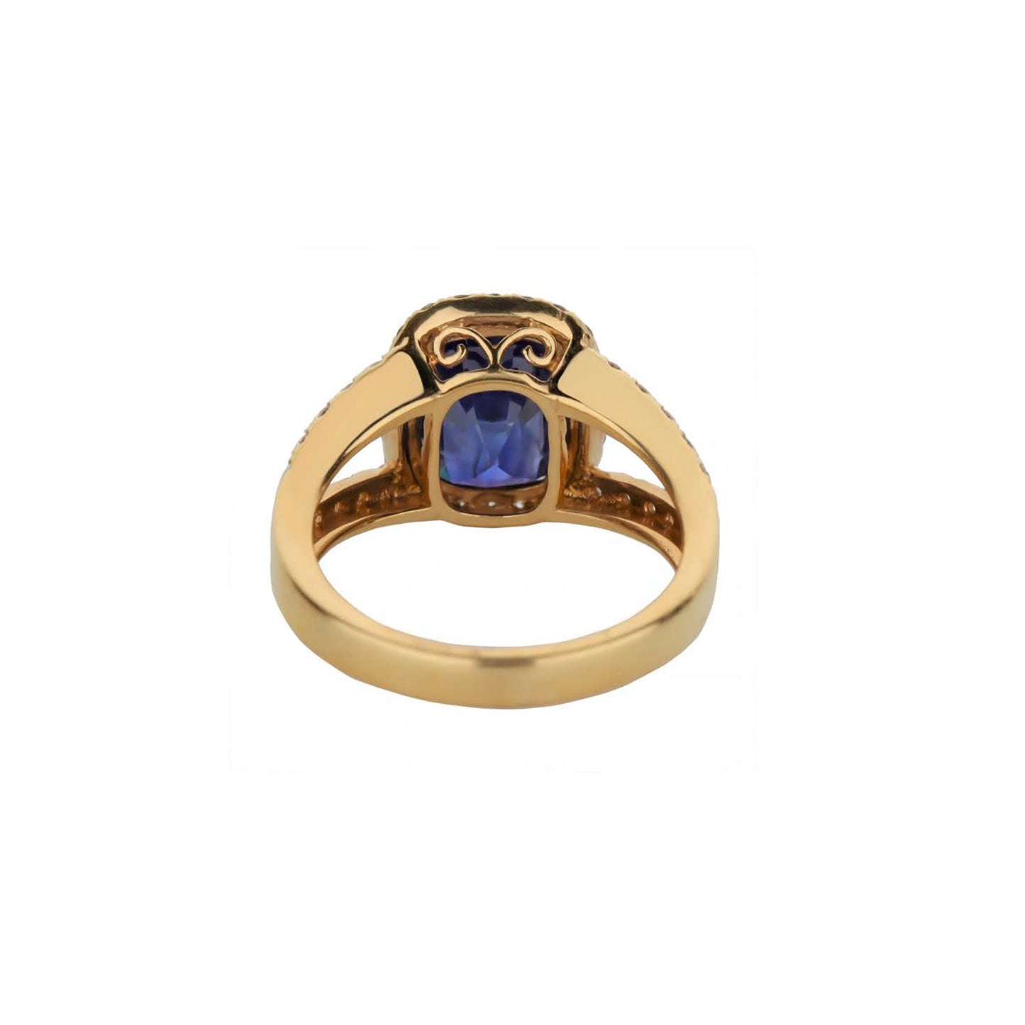 18K Rose Gold Cushion-Cut Blue Sapphire Split-Shank Ring