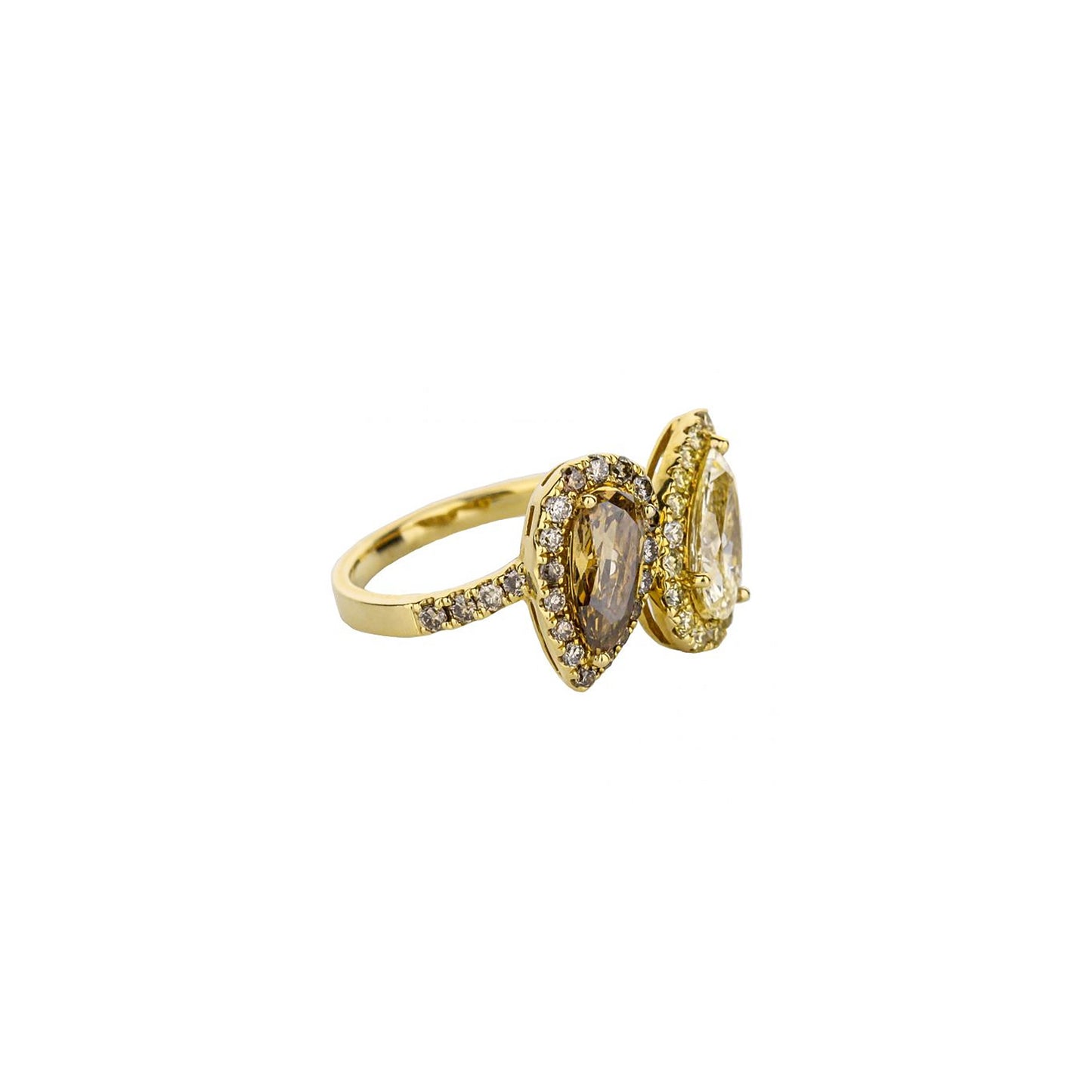 18K Yellow And Brown Pear And Diamond Ring