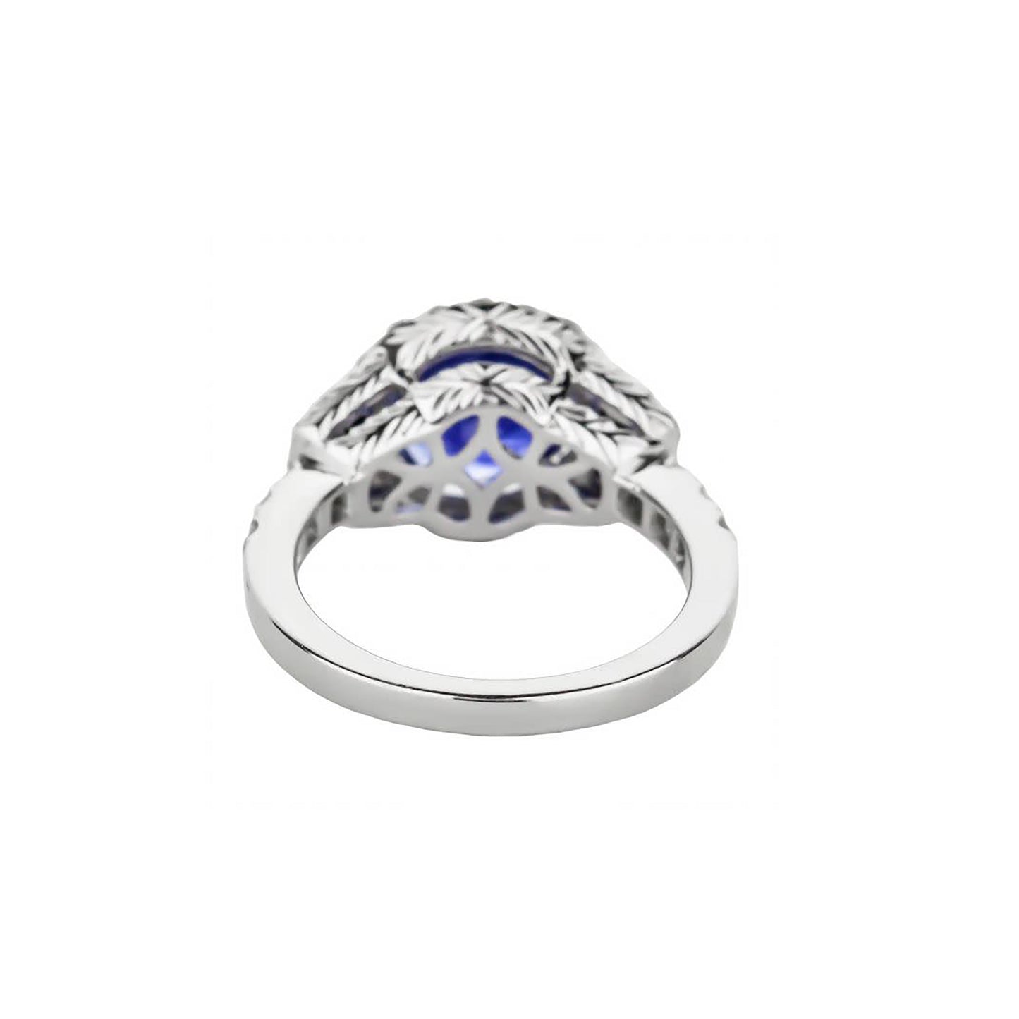 18K White Gold Radiant-Cut Blue Sapphire With Accent Princess-Cut Diamonds Ring