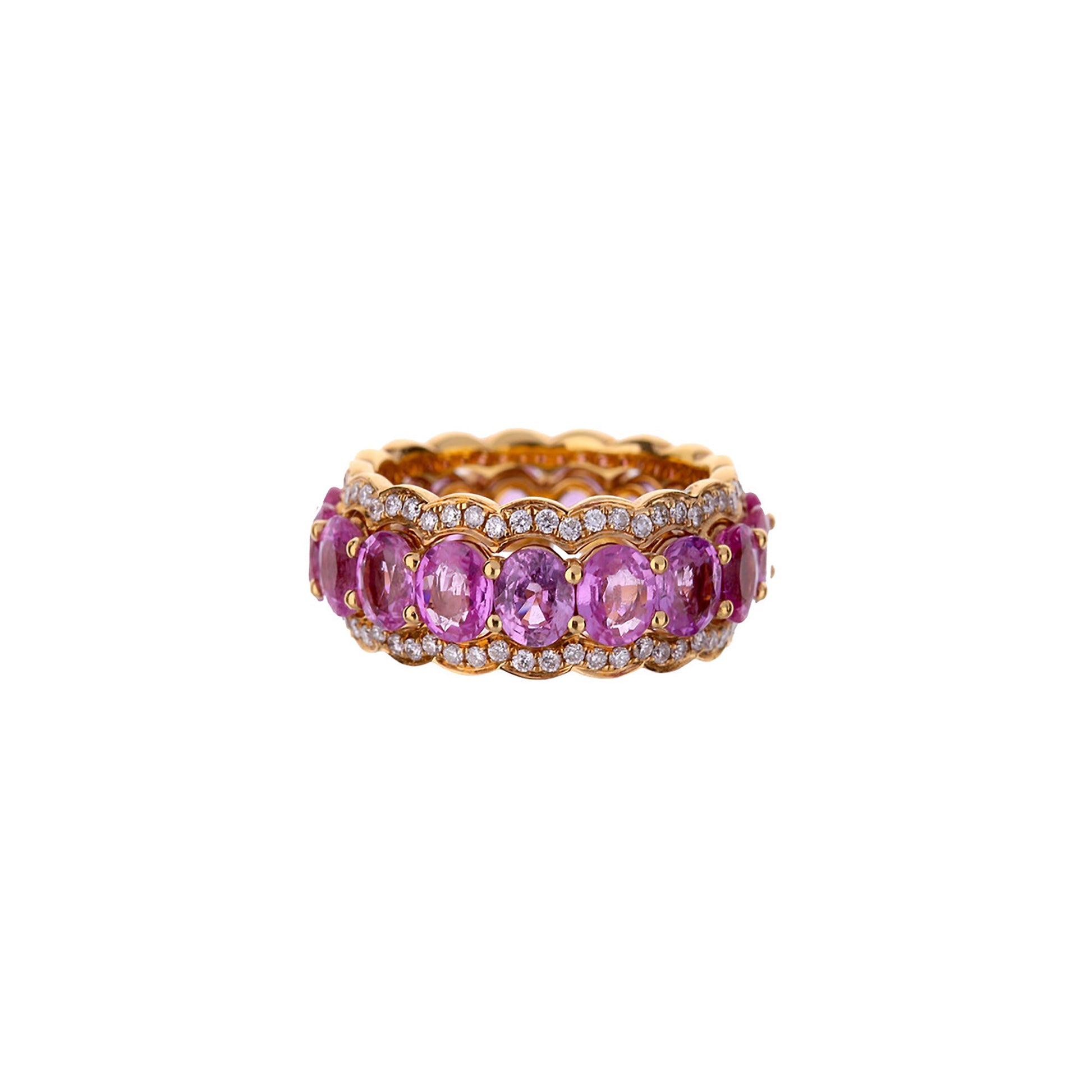 18K Rose Gold Oval Pink Sapphire And Diamond Eternity Ring