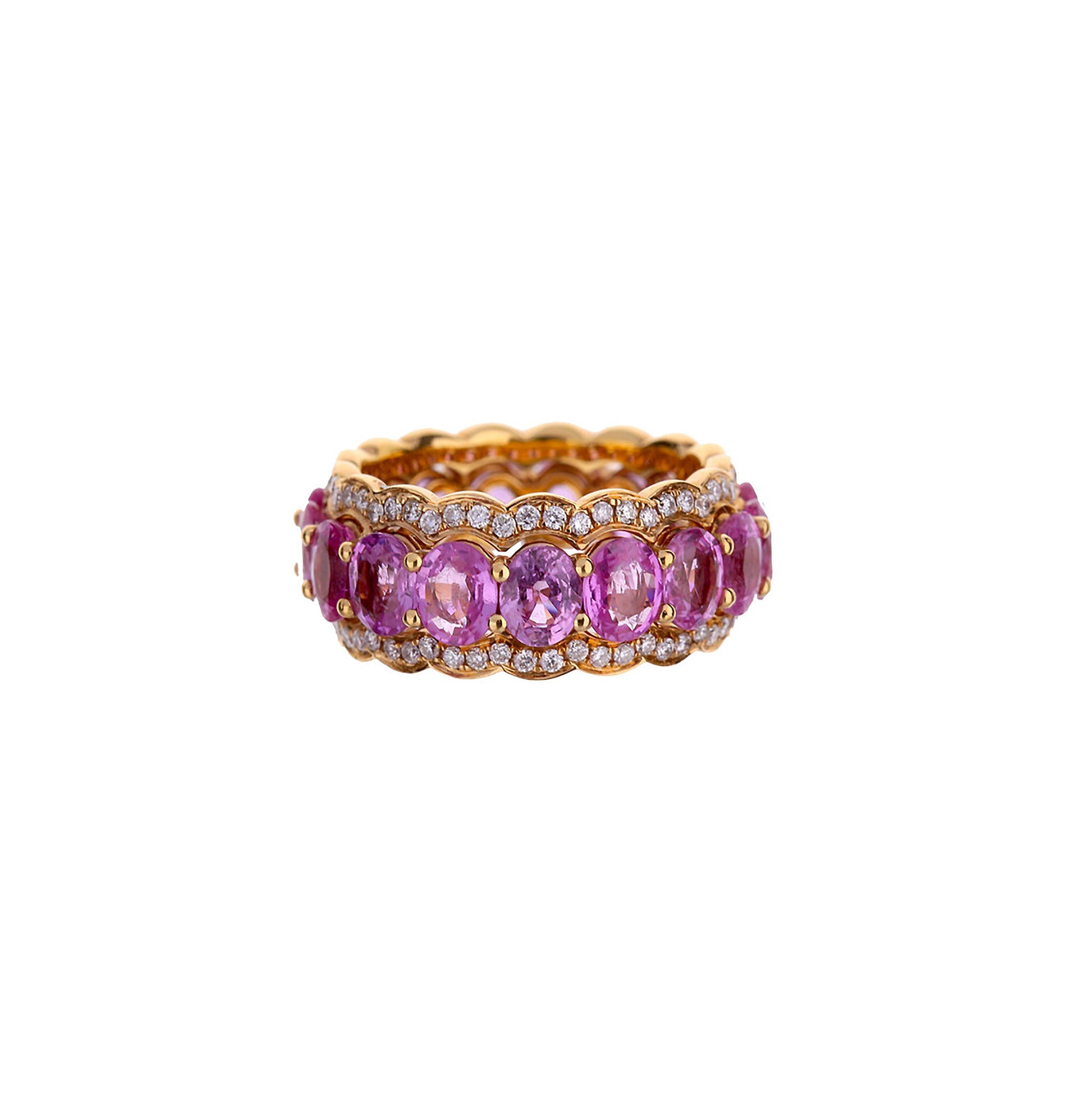 18K Rose Gold Oval Pink Sapphire And Diamond Eternity Ring