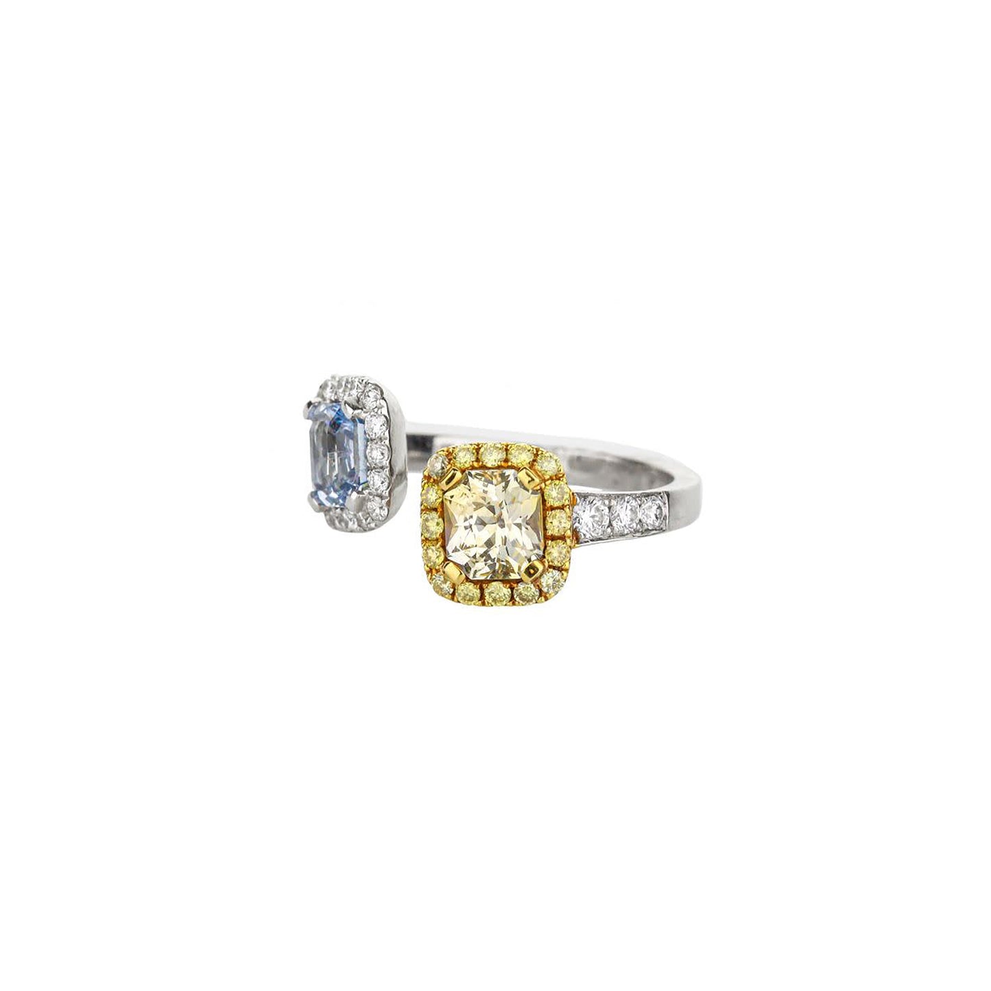 18K White And Yellow Gold Bypass Blue And Yellow Sapphire Ring