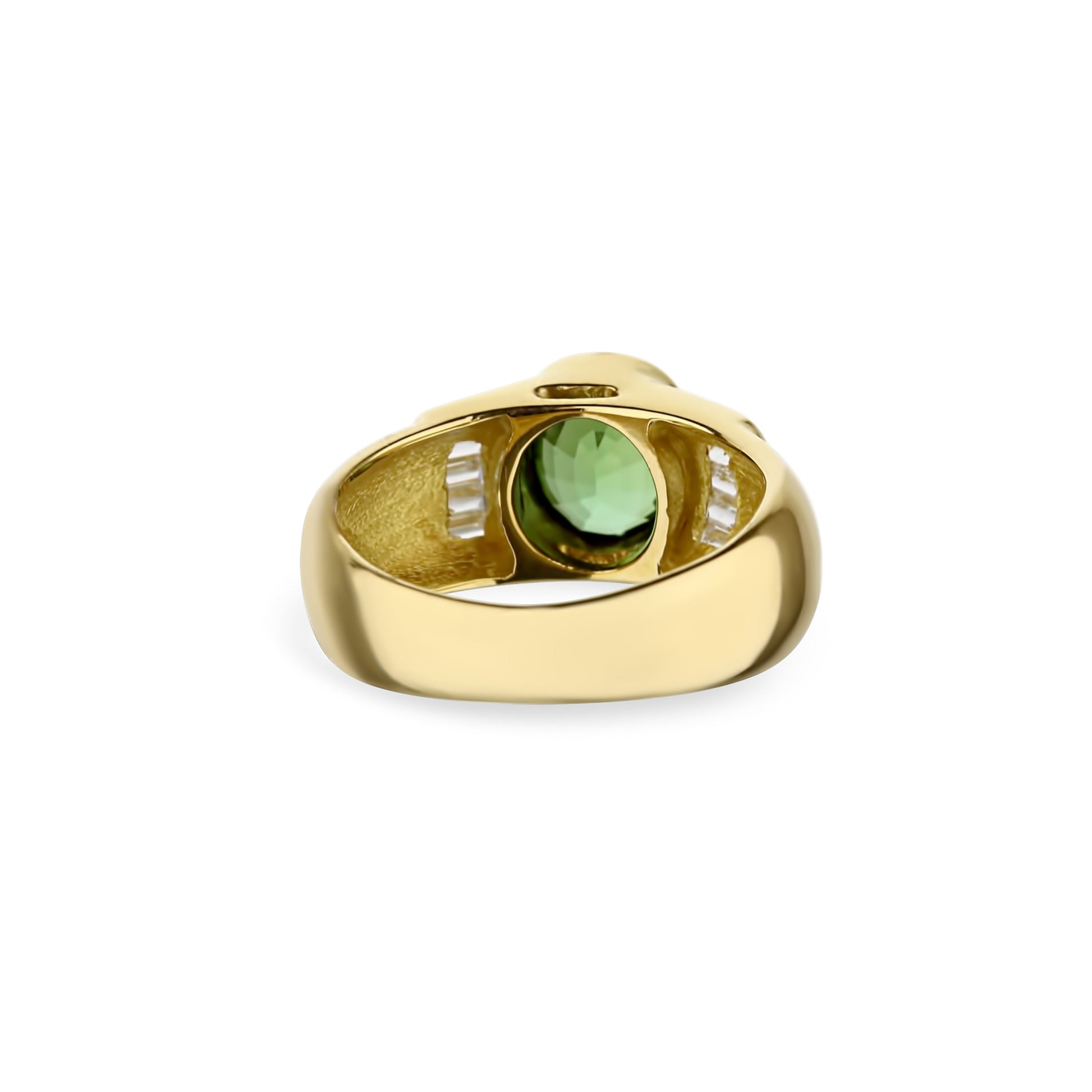 18K Yellow Gold Peridot Bezel Set Baguette Diamond Ring