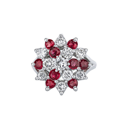 14K White Gold Ruby Diamond Prong Set Cocktail Ring