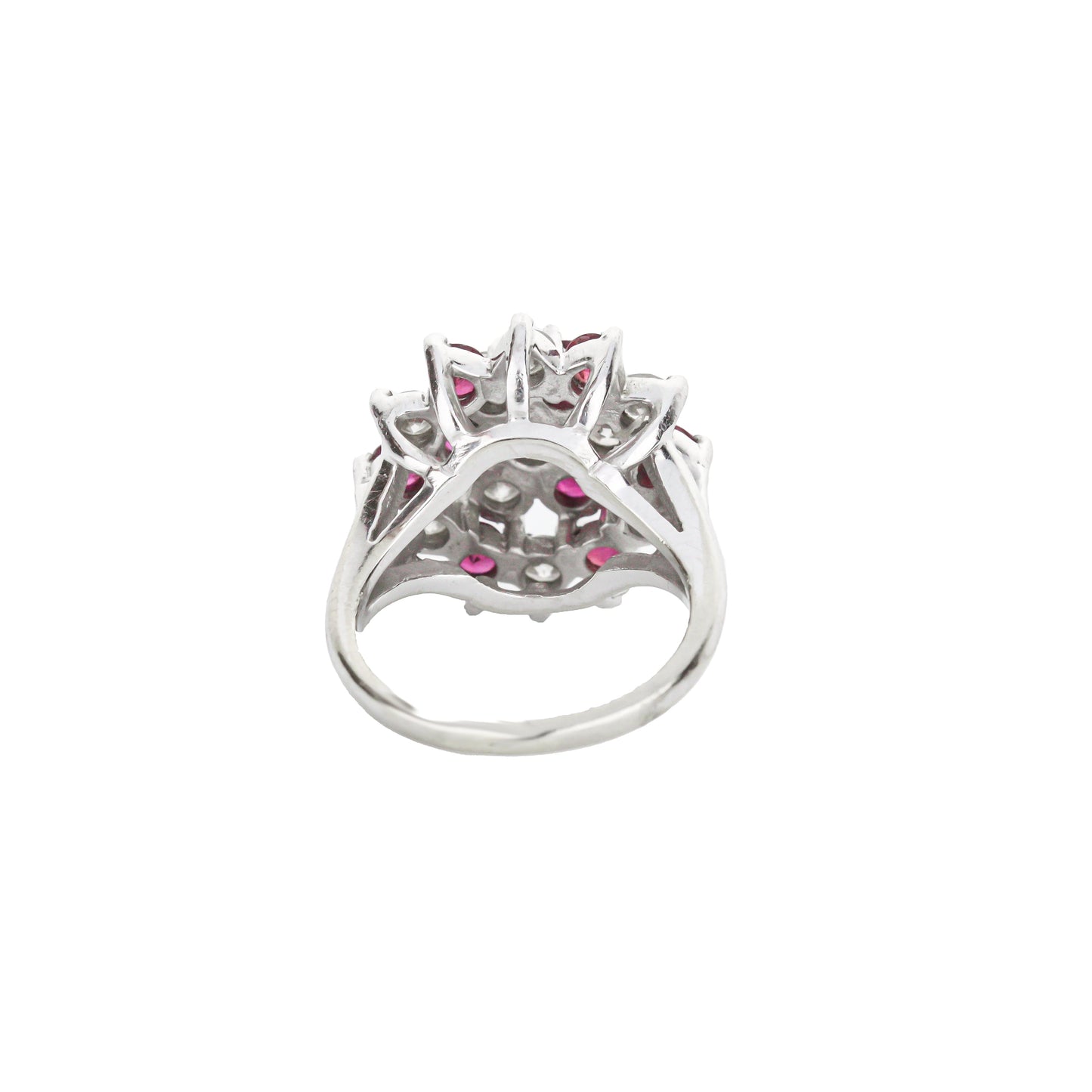 14K White Gold Ruby Diamond Prong Set Cocktail Ring